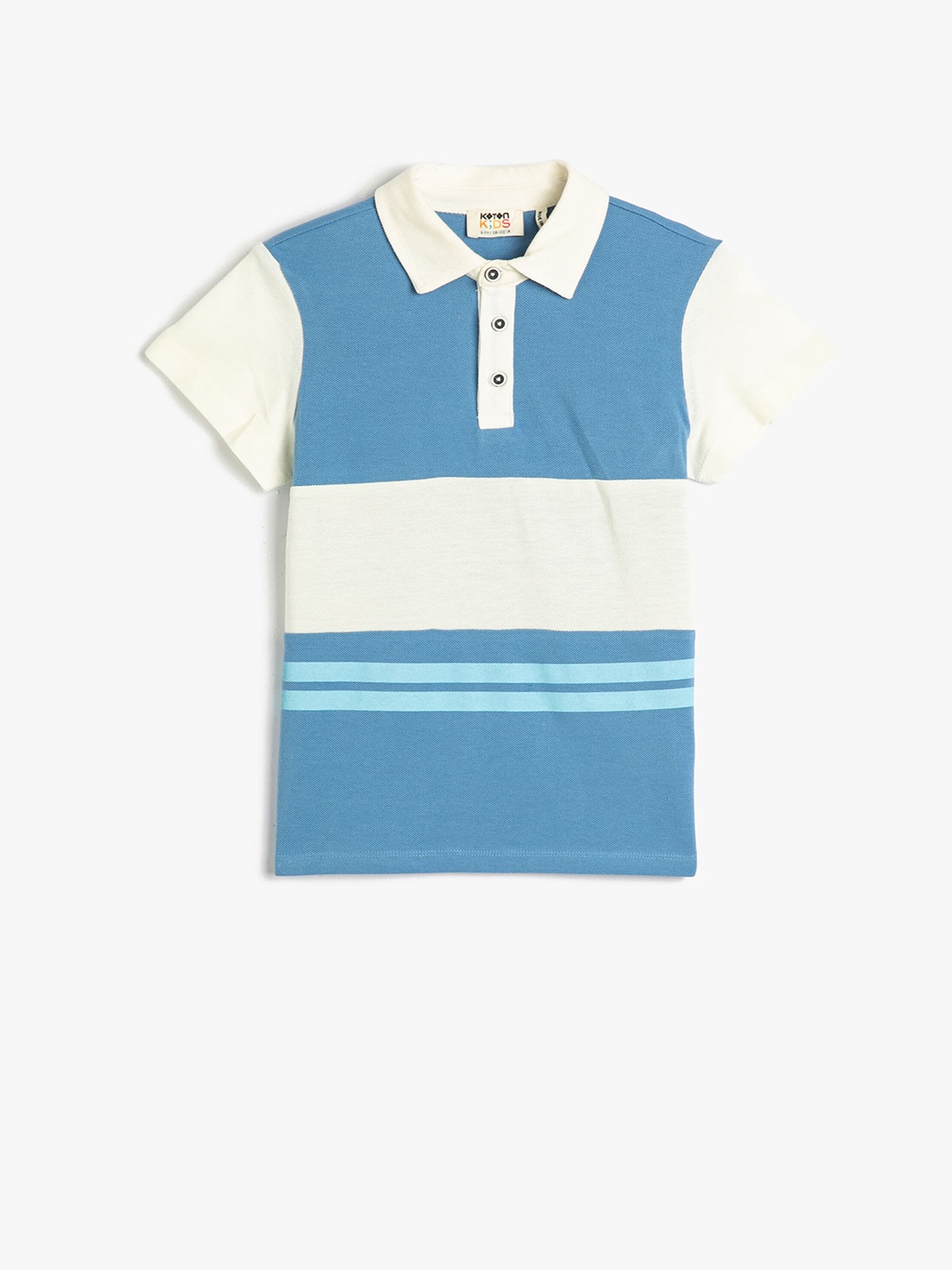 

Koton Boys Colourblocked Polo Collar Pure Cotton T-shirt, Blue