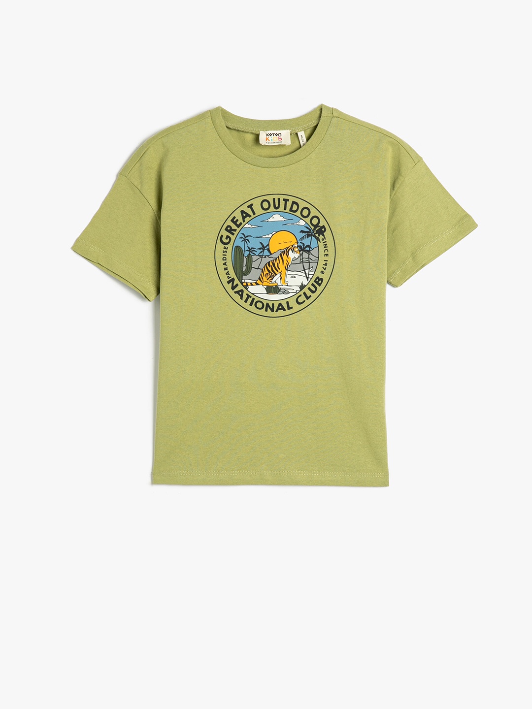 

Koton Boys Graphic Printed Round Neck Pure Cotton T-shirt, Khaki