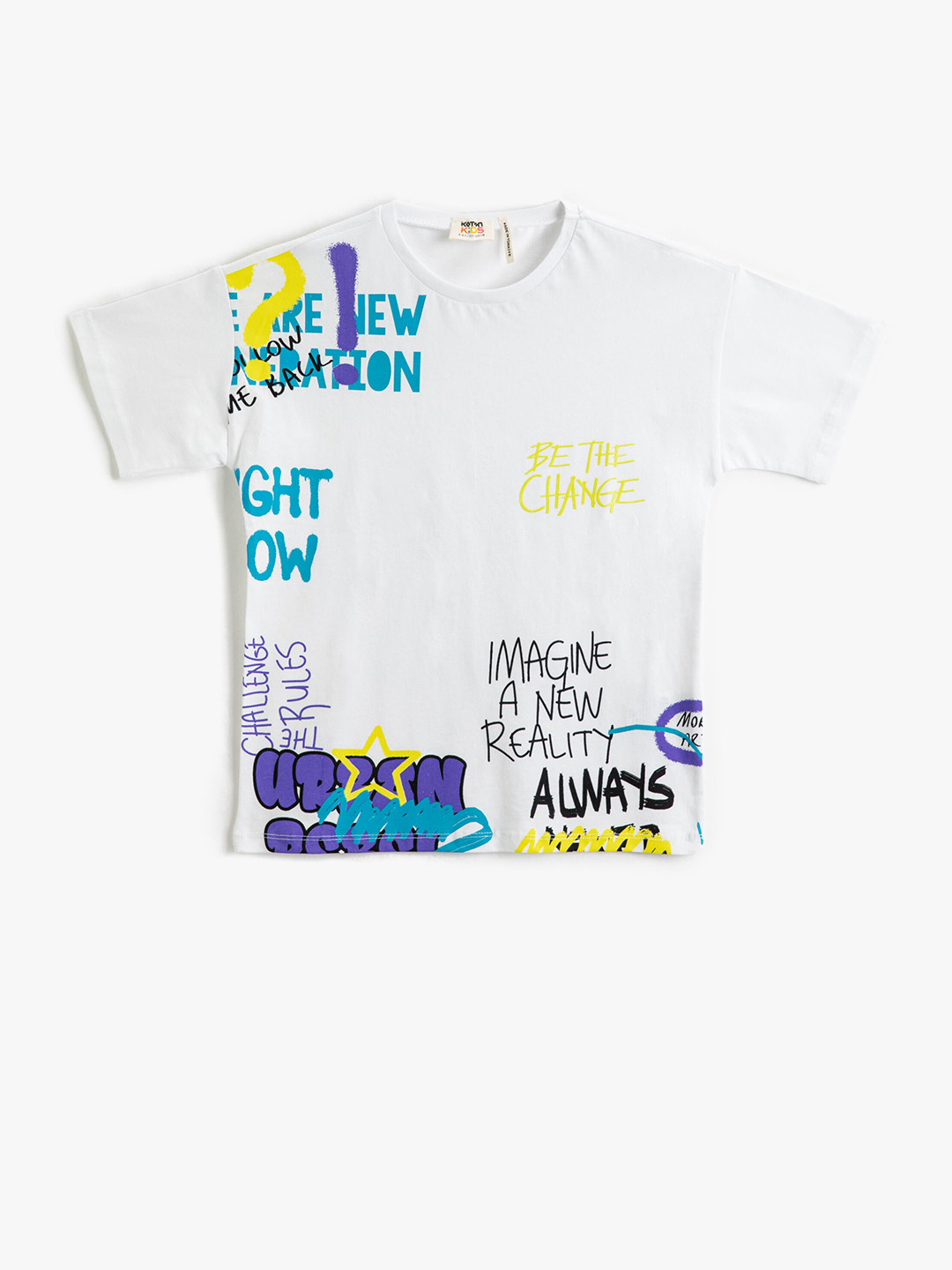 

Koton Boys Typography Printed Round Neck Pure Cotton T-shirt, White