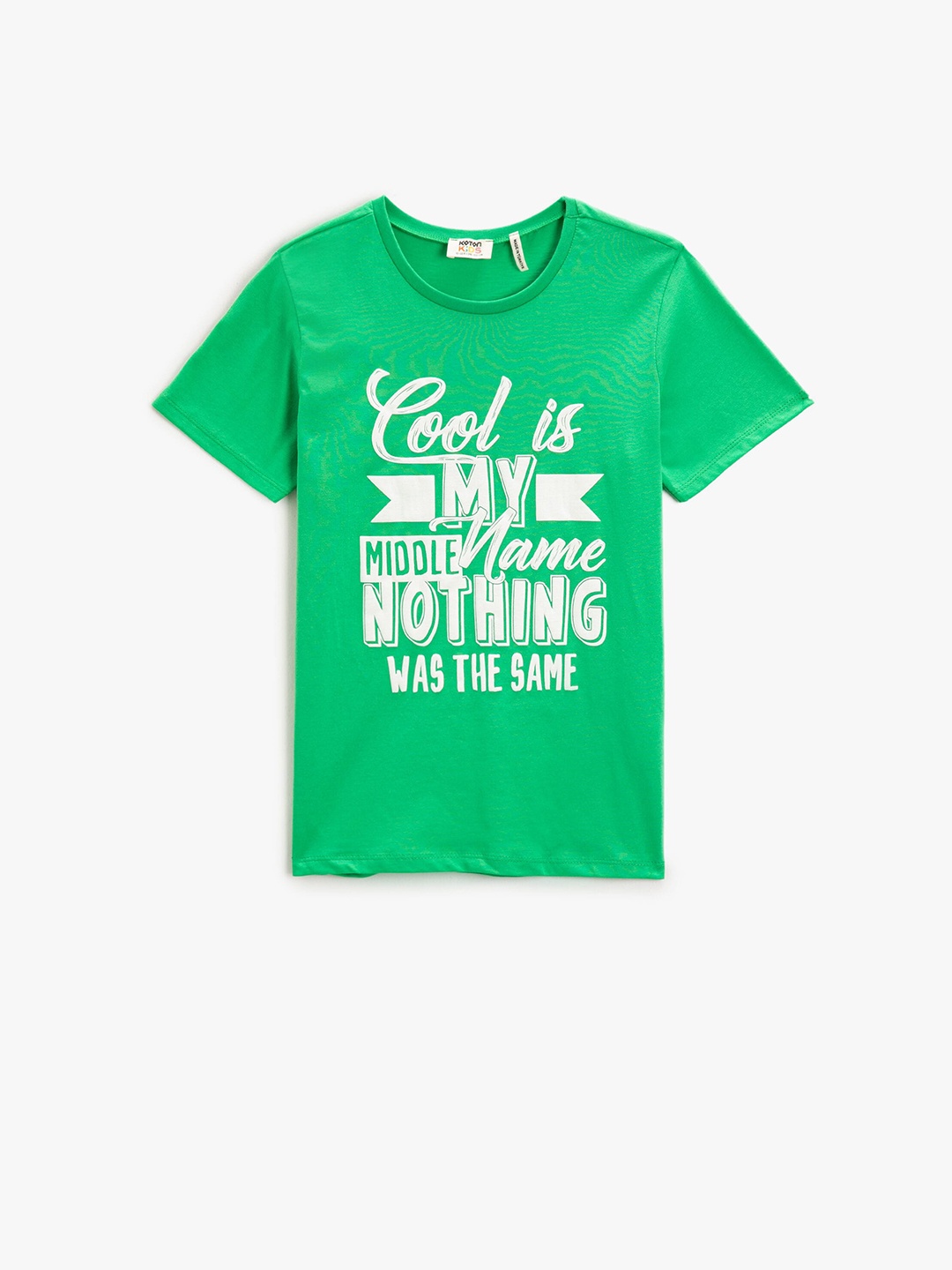 

Koton Boys Typography Printed Round Neck Pure Cotton T-shirt, Green