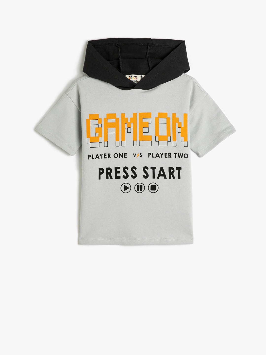 

Koton Boys Typography Printed Hooded Pure Cotton T-shirt, Grey