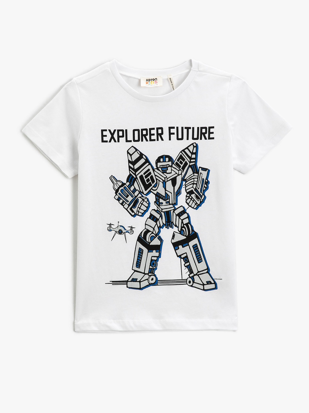 

Koton Boys Graphic Printed Round Neck Pure Cotton T-shirt, White