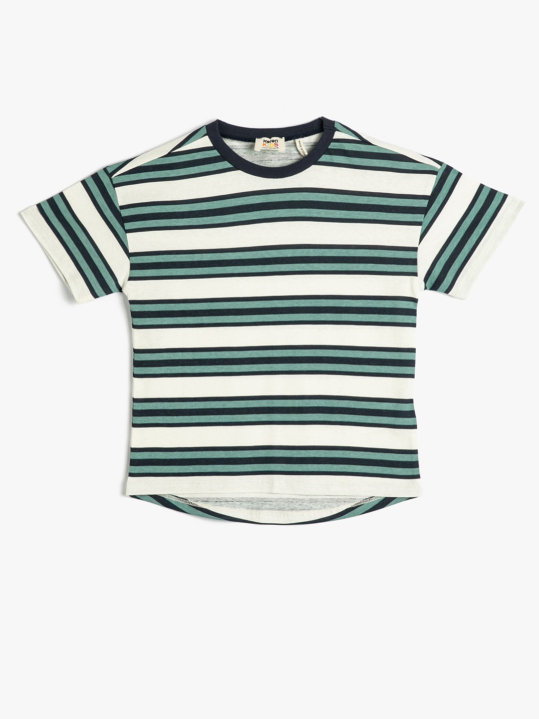 

Koton Boys Striped Round Neck Pure Cotton T-shirt, Off white