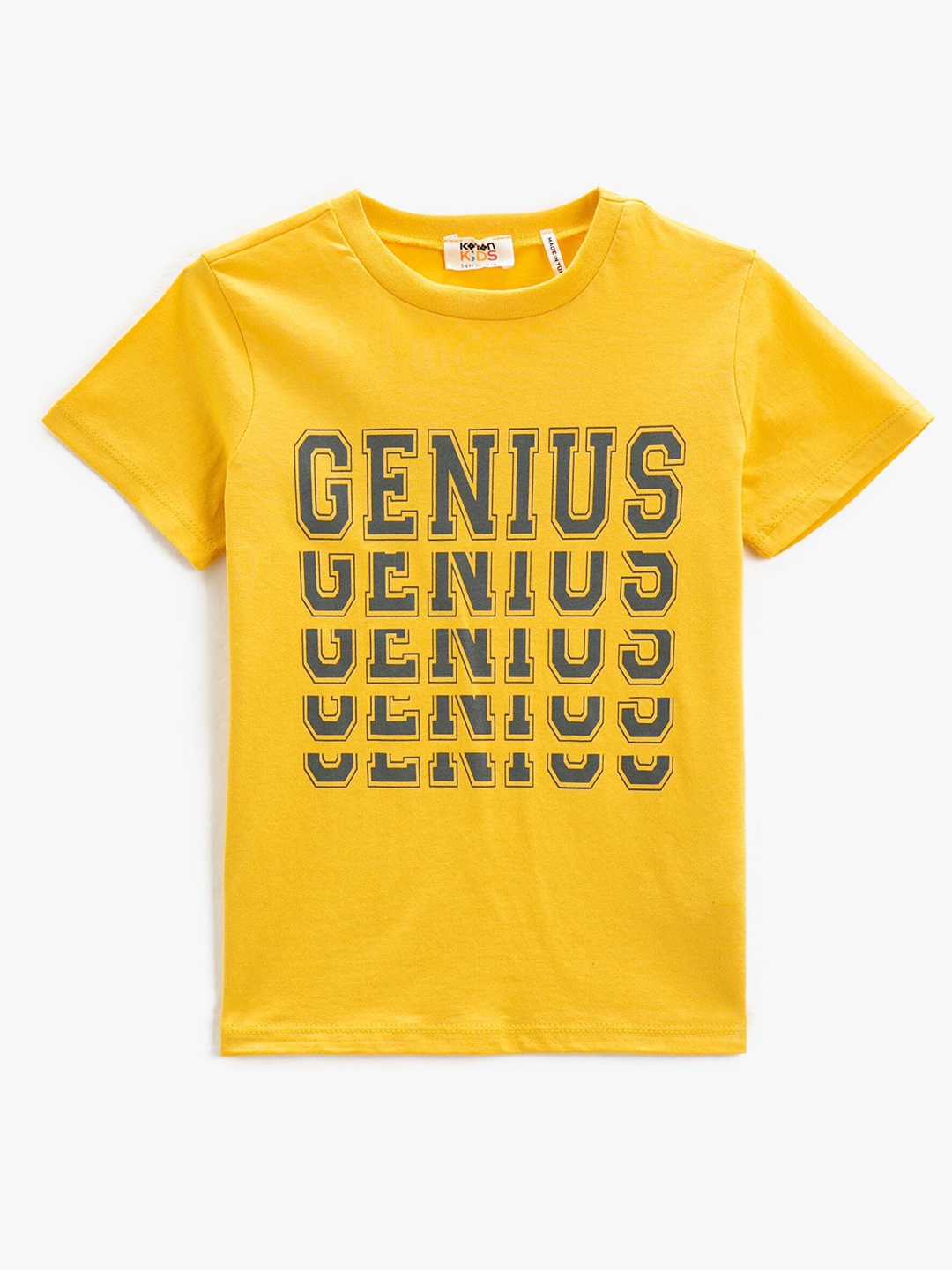 

Koton Boys Typography Printed Round Neck Pure Cotton T-shirt, Yellow