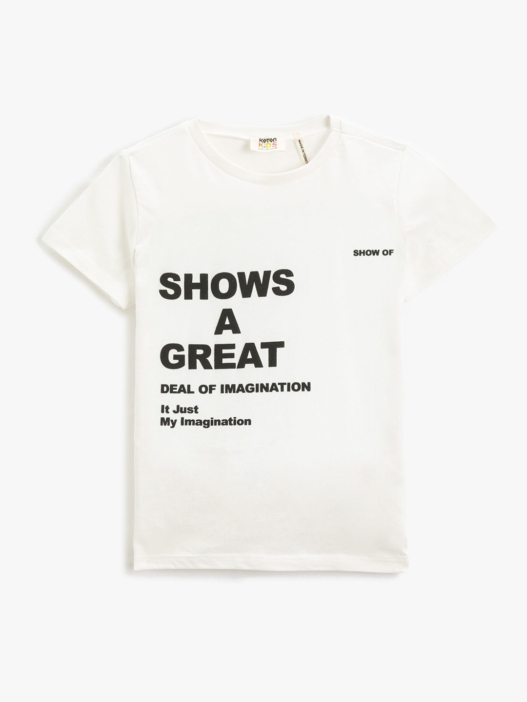 

Koton Boys Typography Printed Round Neck Pure Cotton T-shirt, Off white