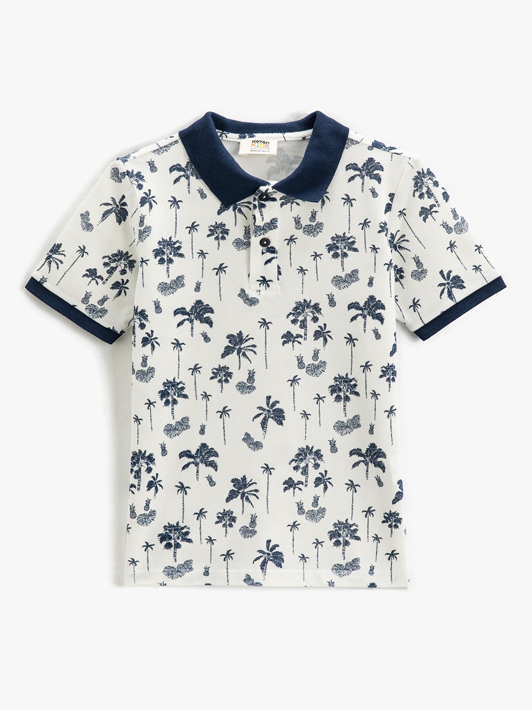

Koton Boys Tropical Printed Polo Collar Cotton Regular T-shirt, Off white