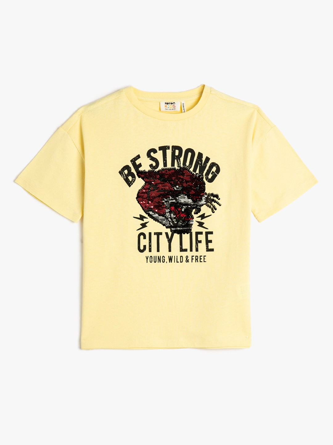 

Koton Boys Typography Printed Round Neck Cotton Regular T-shirt, Yellow