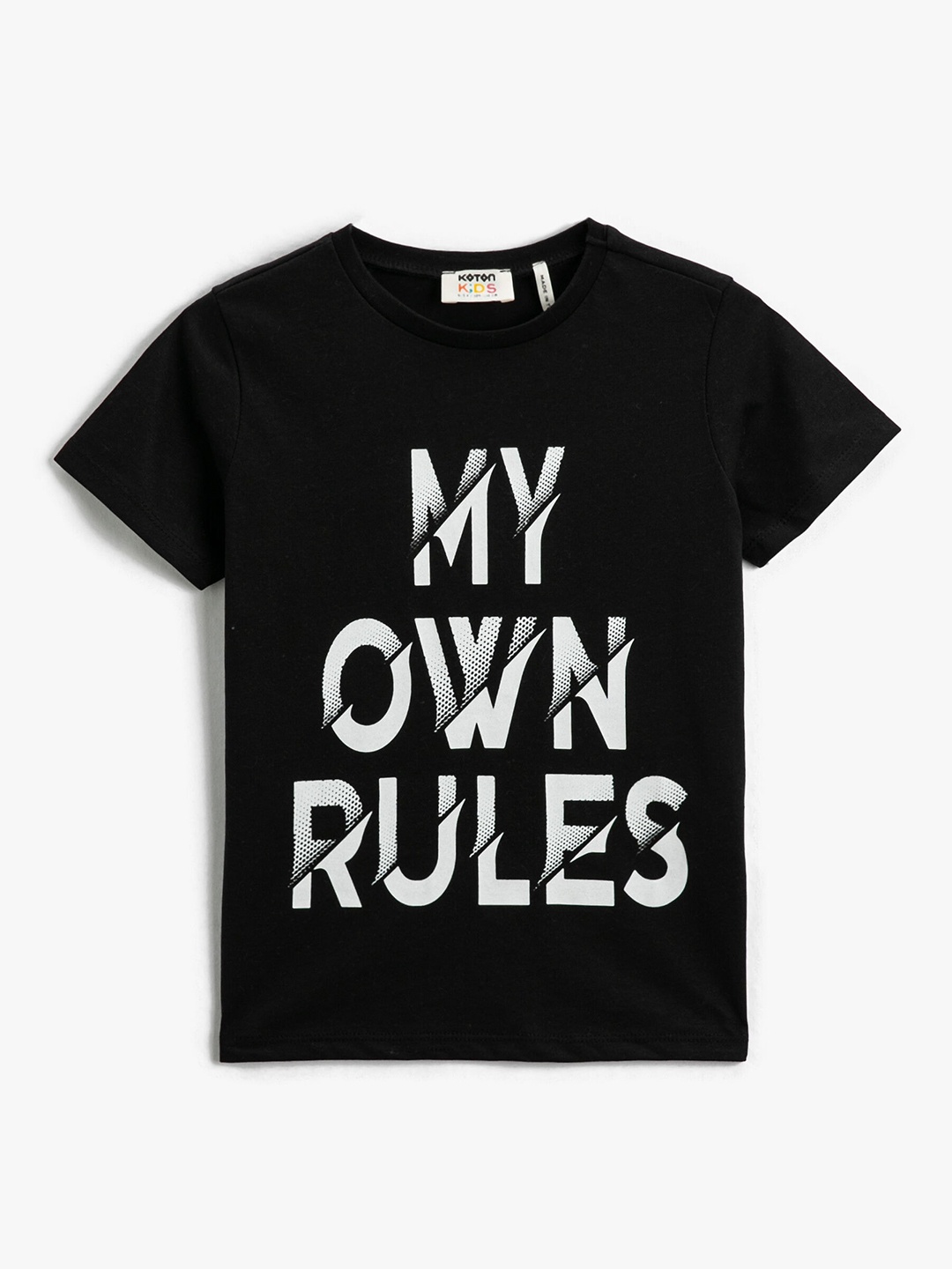 

Koton Boys Typography Printed Round Neck Pure Cotton Regular T-shirt, Black