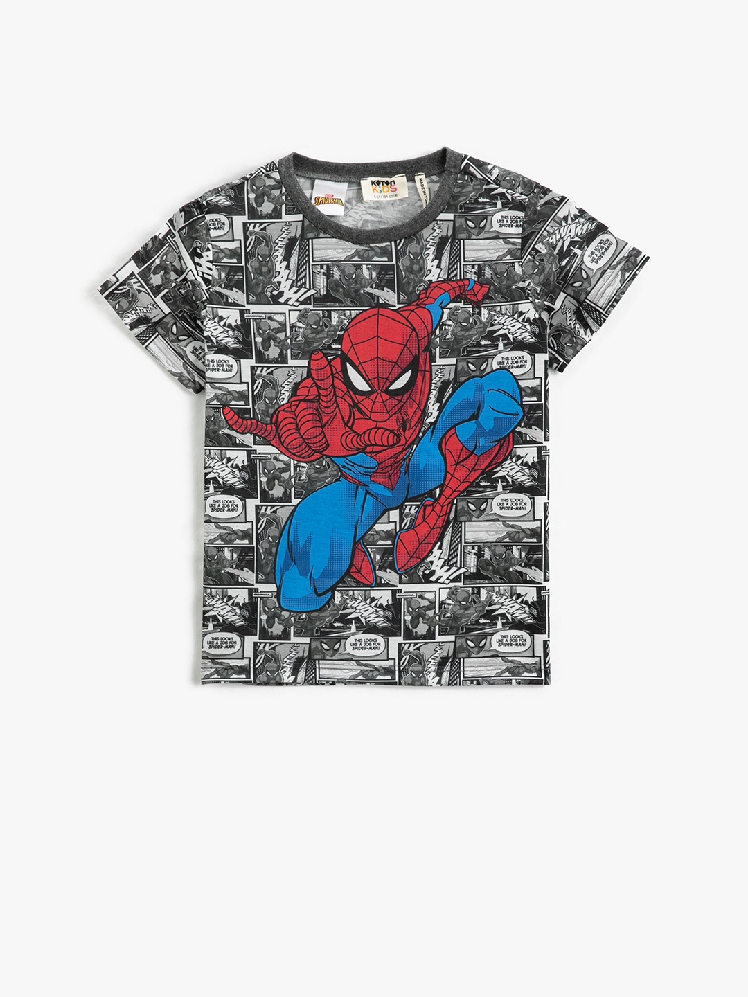 

Koton Boys Spider-Man Printed Round Neck Regular T-shirt, Black
