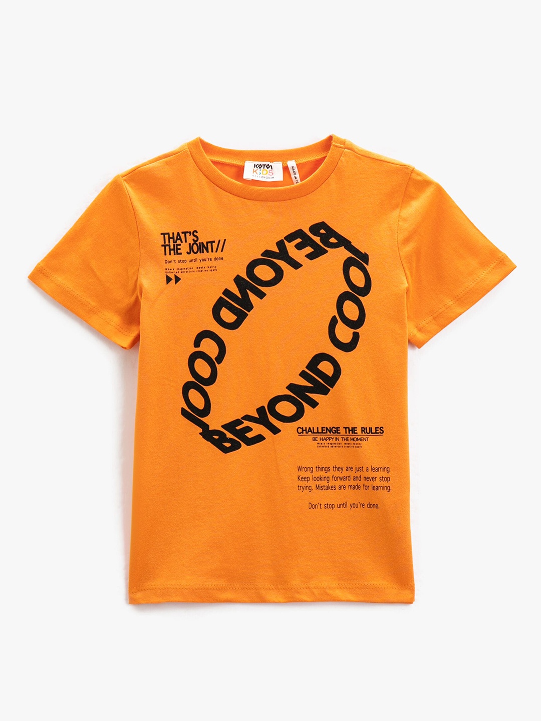 

Koton Boys Typography Printed Round Neck Pure Cotton Regular T-shirt, Orange