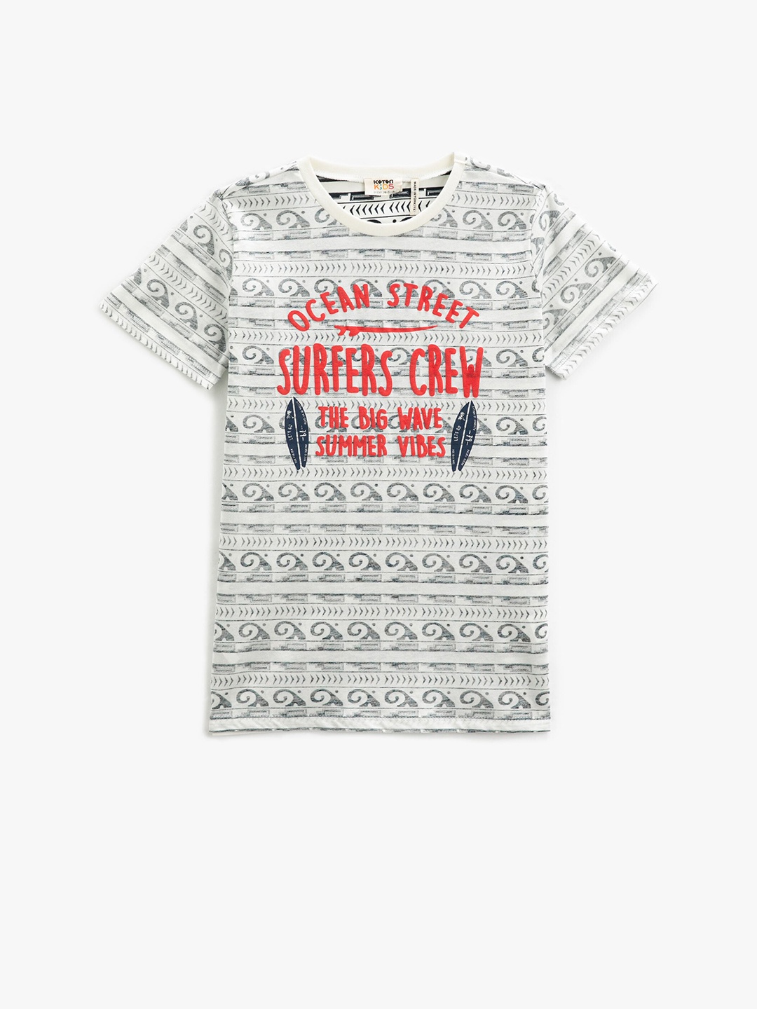 

Koton Boys Typography Printed Round Neck Pure Cotton Regular T-shirt, Grey