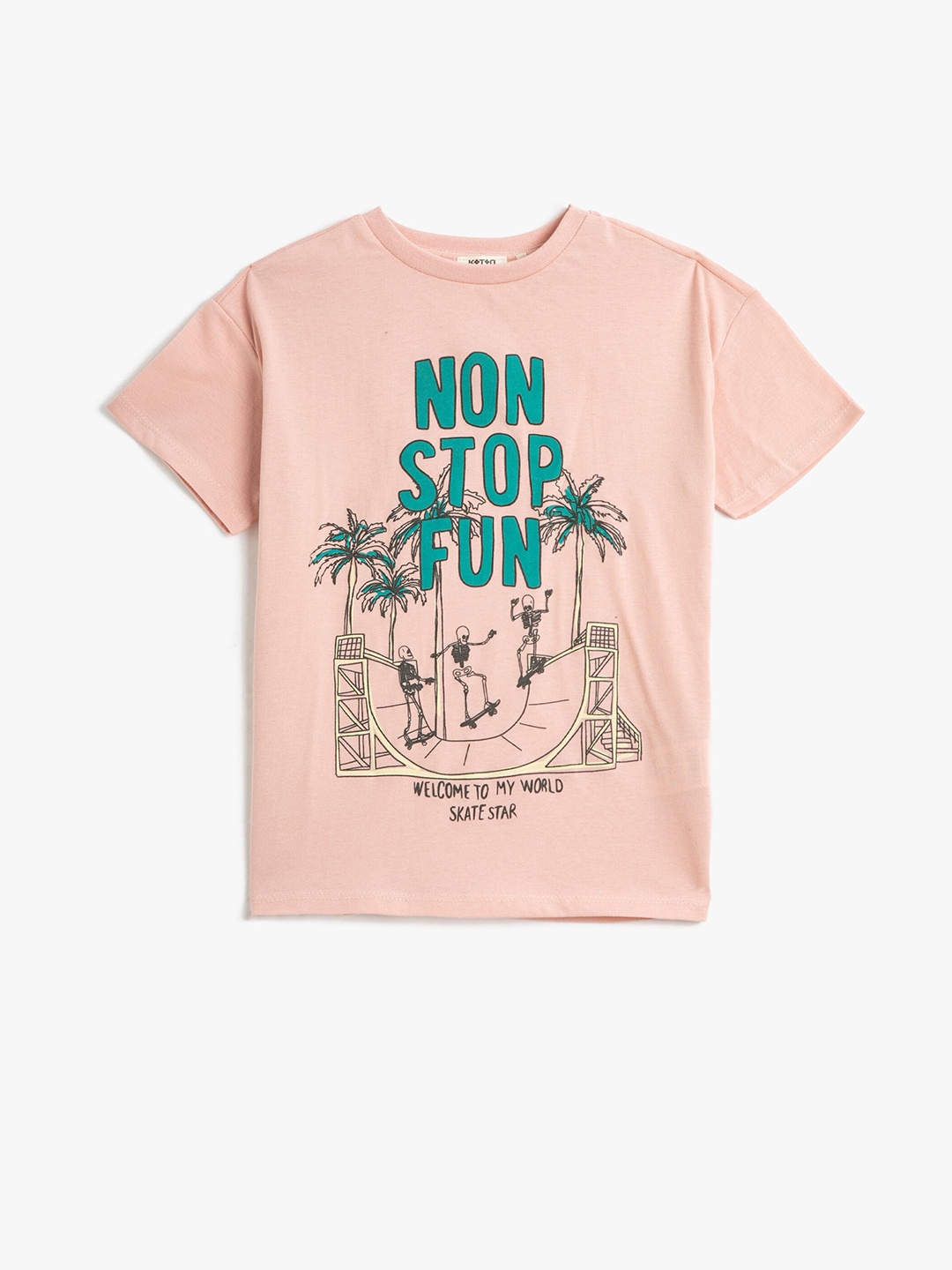 

Koton Boys Graphic Printed Pure Cotton T-shirt, Pink