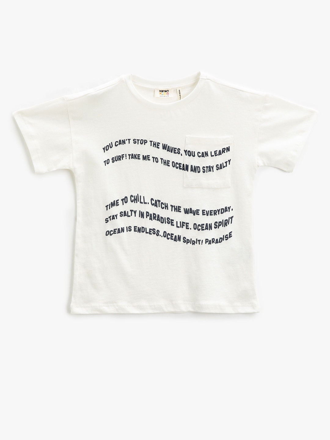 

Koton Boys Typography Printed Round Neck Pockets Cotton Regular T-shirt, Beige