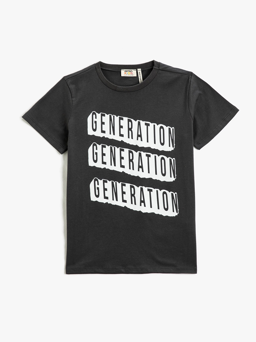 

Koton Boys Typography Printed Pure Cotton T-shirt, Grey