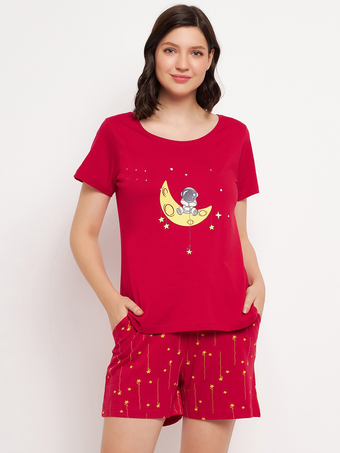 

Clovia Printed Night suit, Red