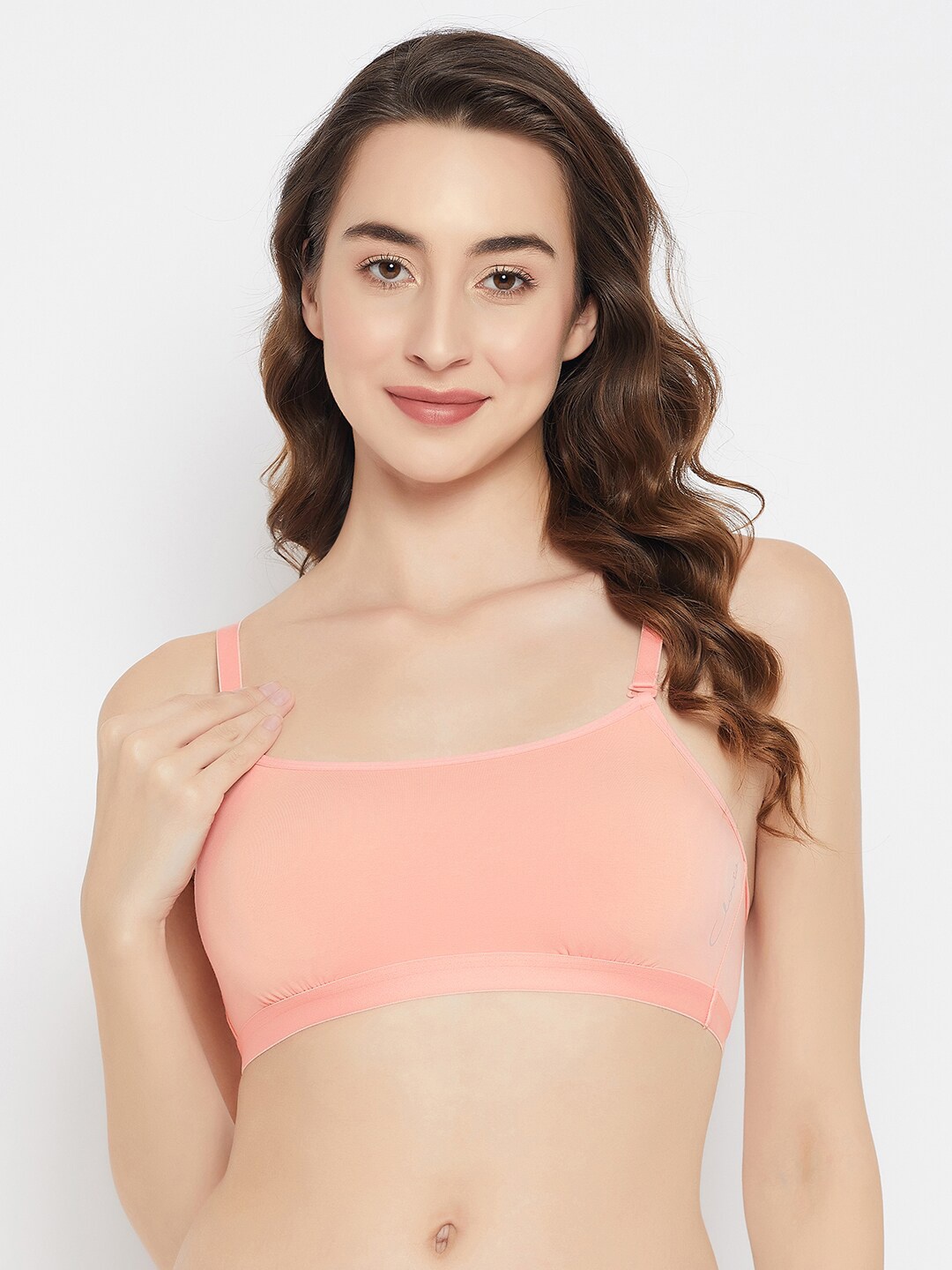 

Clovia Peach-Coloured Full Coverage Lightly Padded Cotton T-shirt Bra
