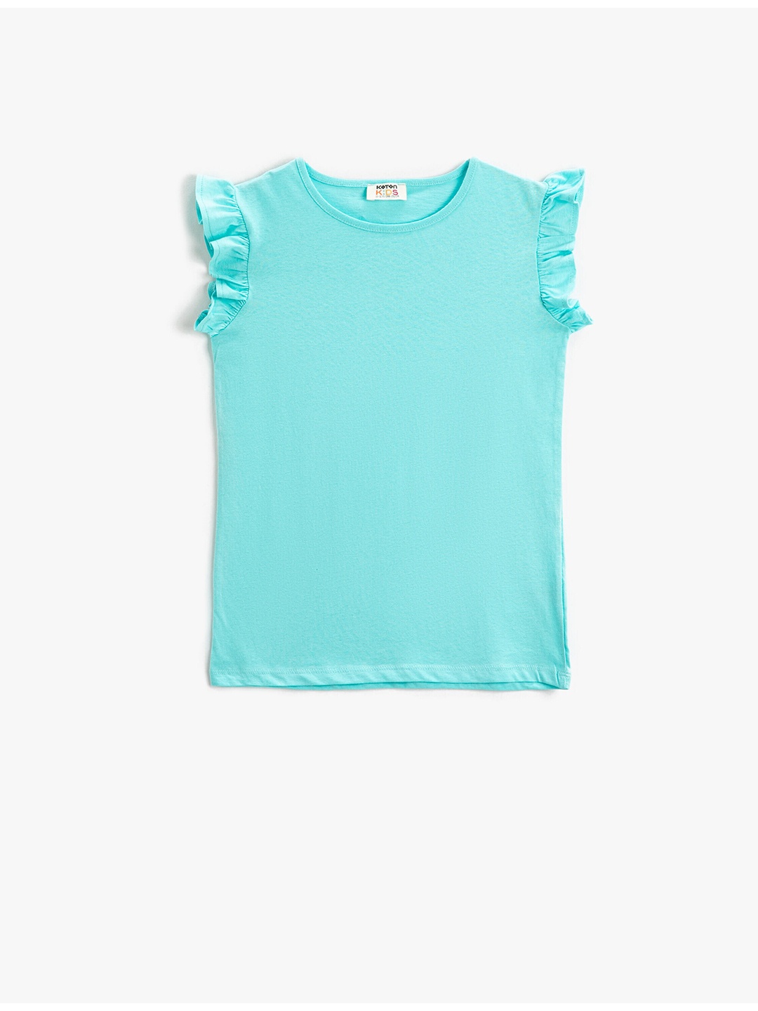 

Koton Girls Round Neck Cap Sleeves Pure Cotton T-shirt, Turquoise blue