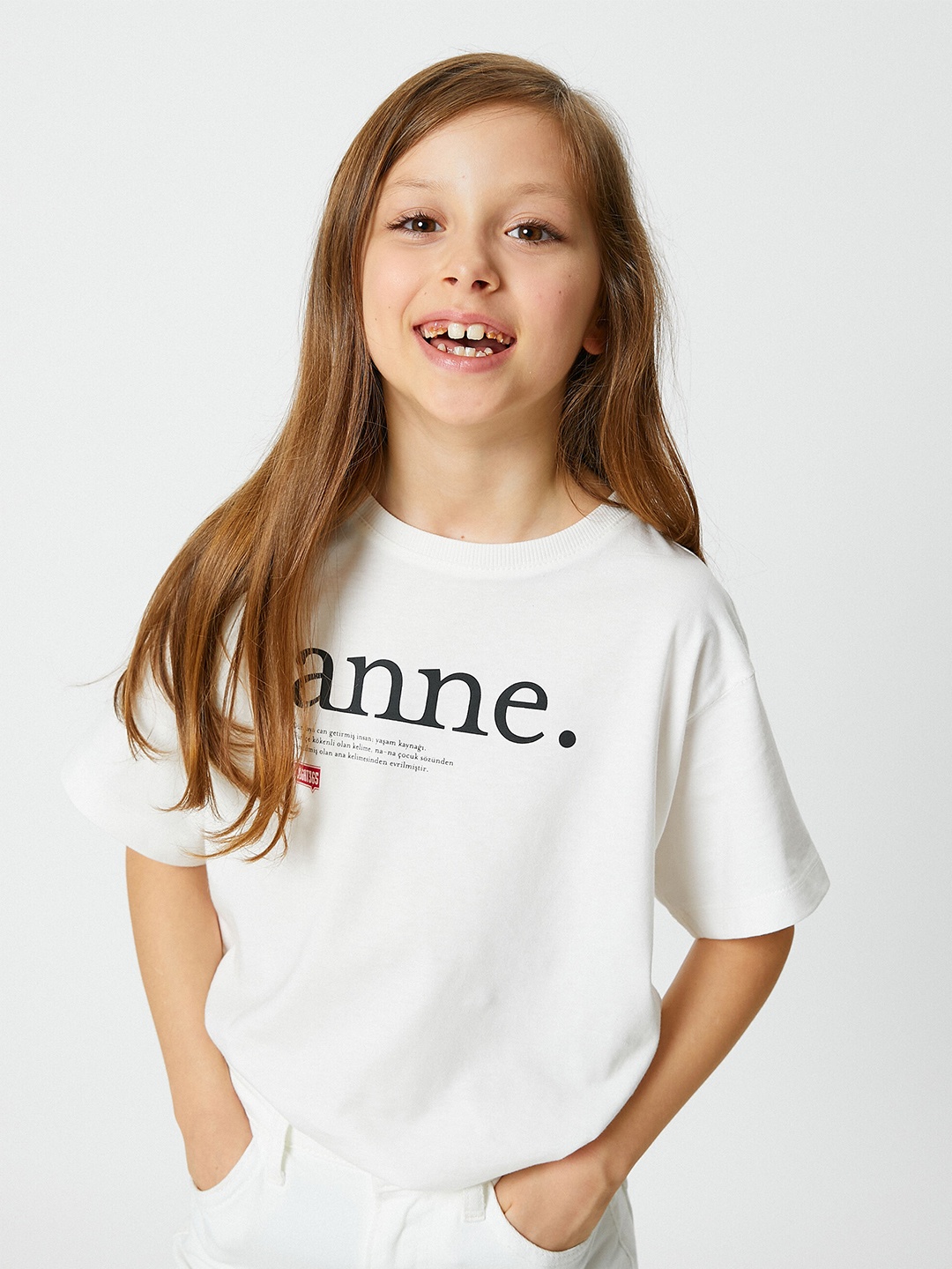 

Koton Girls Typography Printed Drop Shoulder Sleeves Pure Cotton T-shirt, White