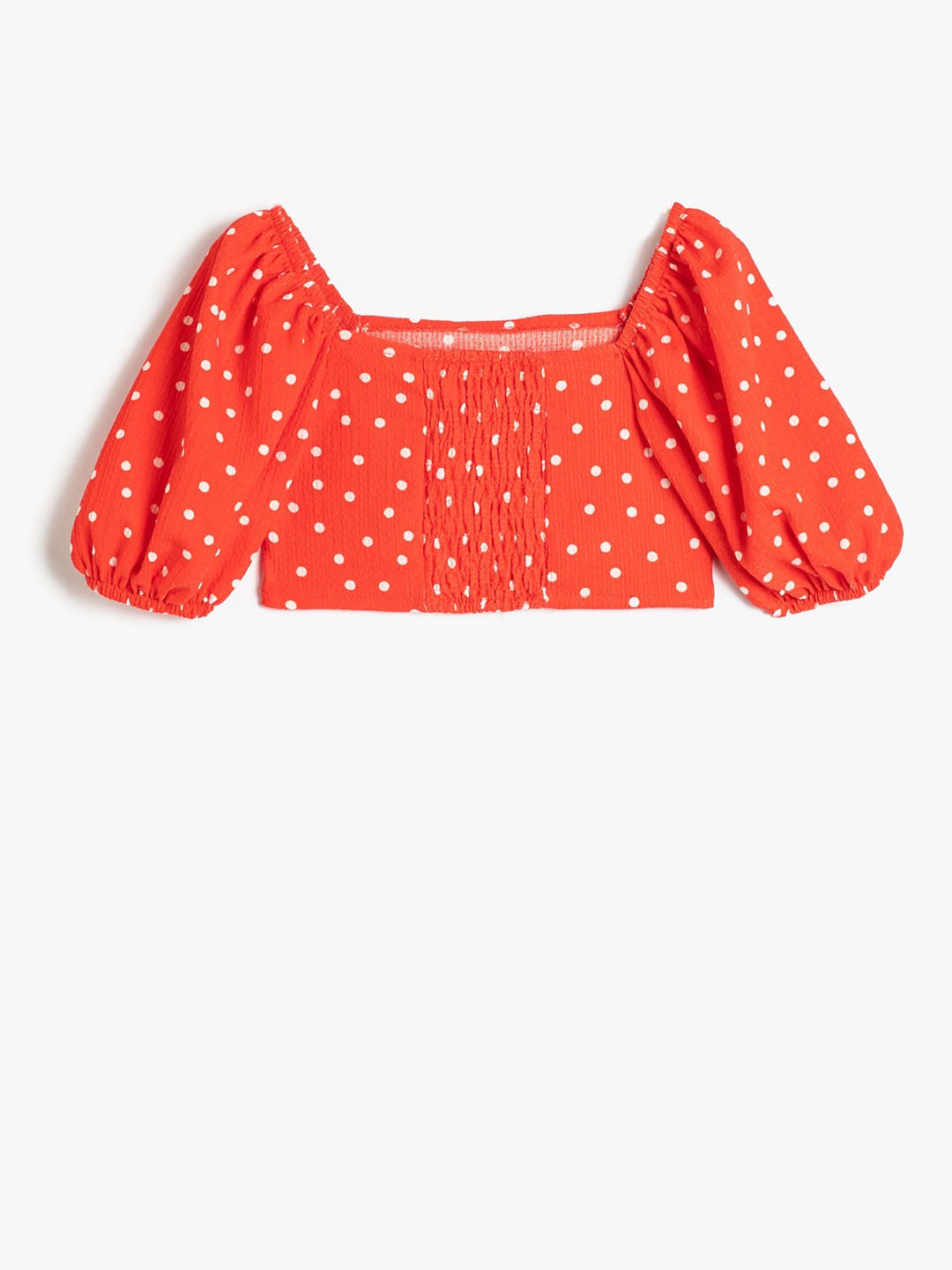 

Koton Girls Polka Dot Printed Square Neck T-shirt, Red