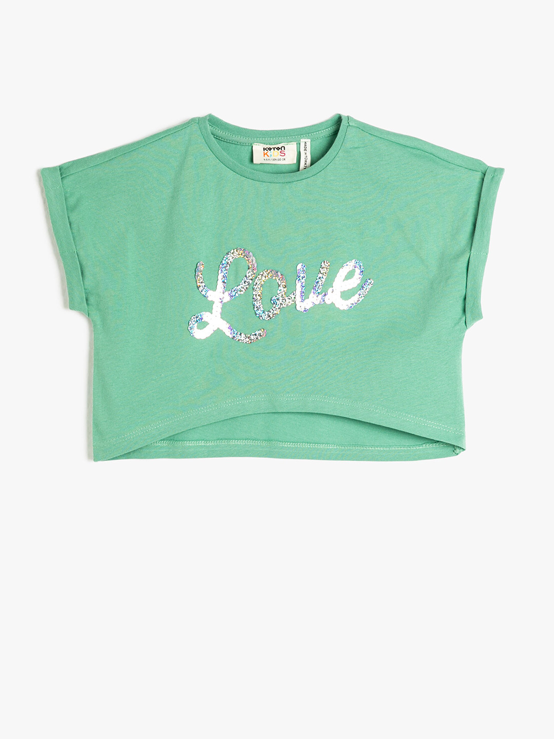 

Koton Girls Typography Printed Loose Pure Cotton T-shirt, Green