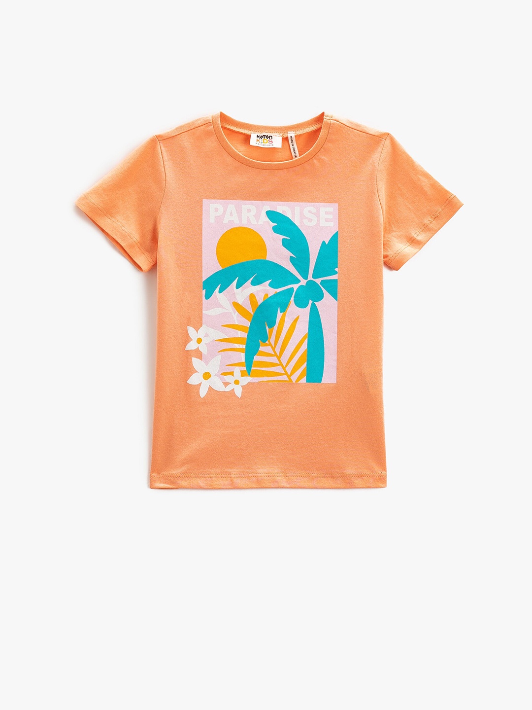 

Koton Girls Graphic Printed Pure Cotton T-shirt, Orange