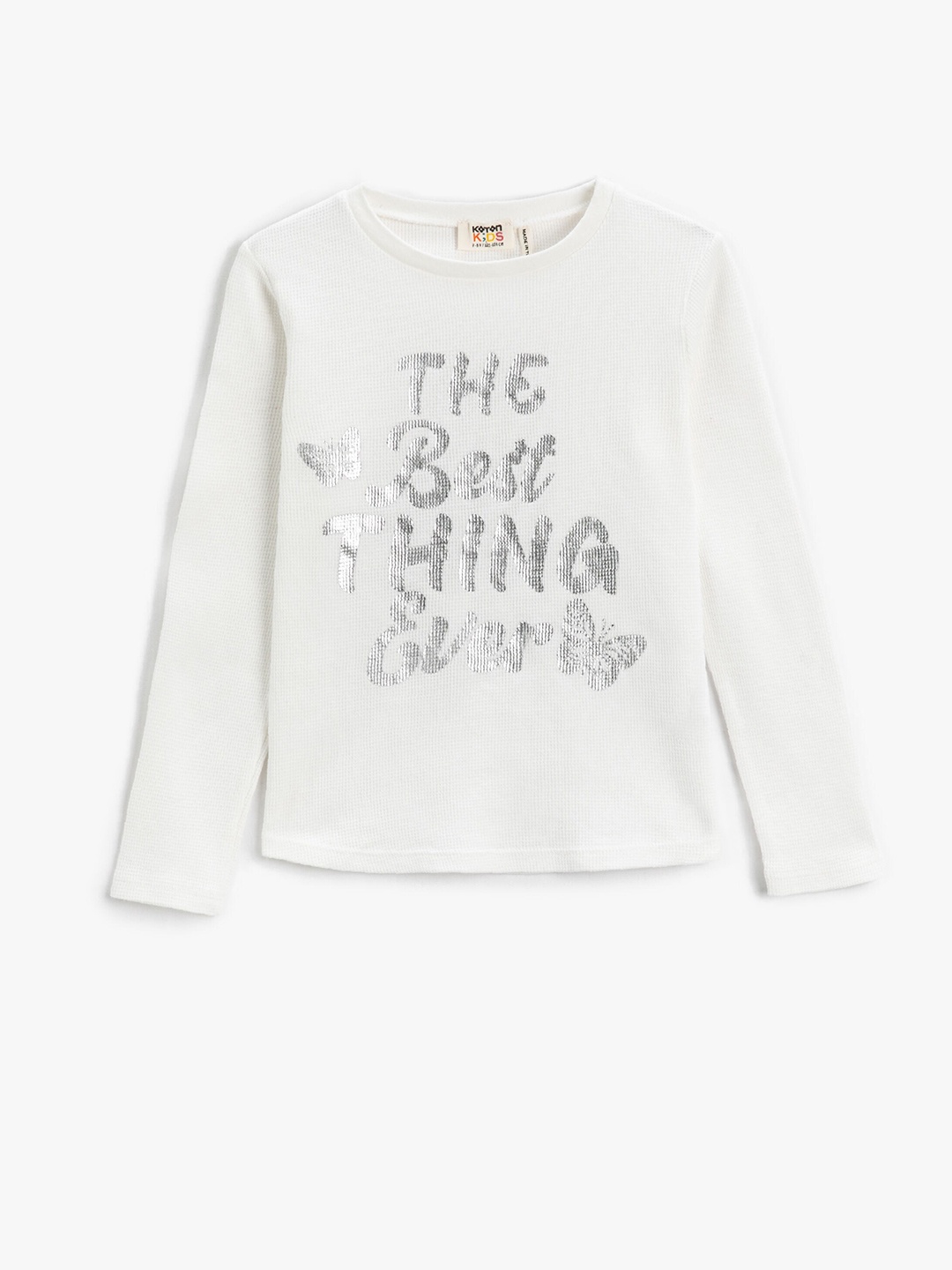 

Koton Girls Typography Printed Pure Cotton T-shirt, White
