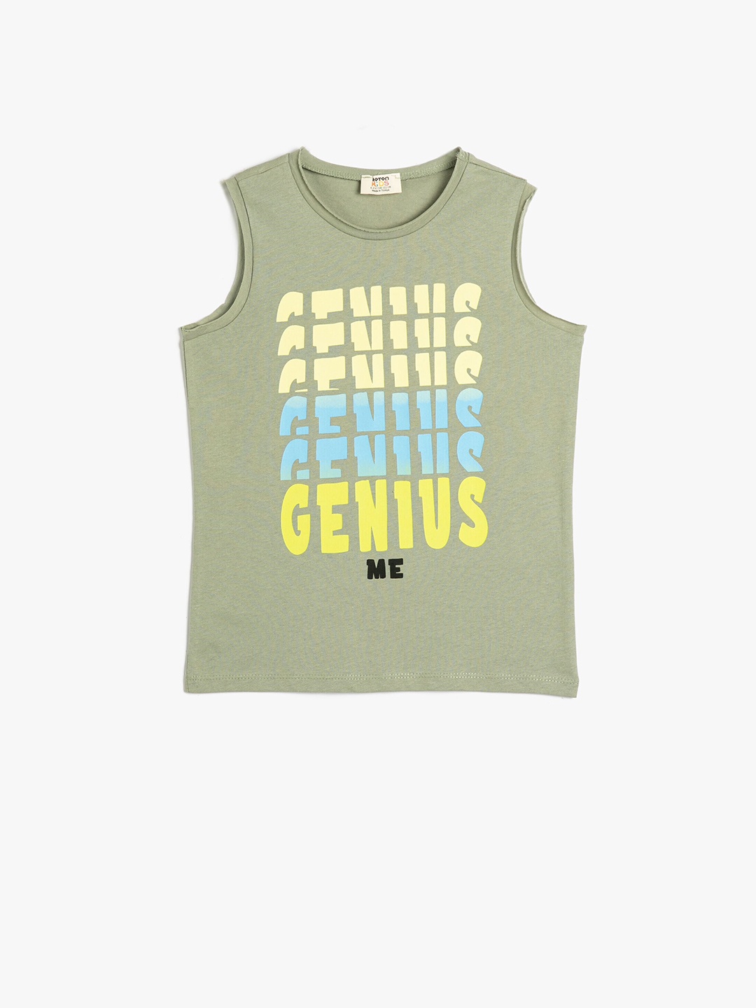 

Koton Boys Typography Printed Sleeveless Pure Cotton T-shirt, Green