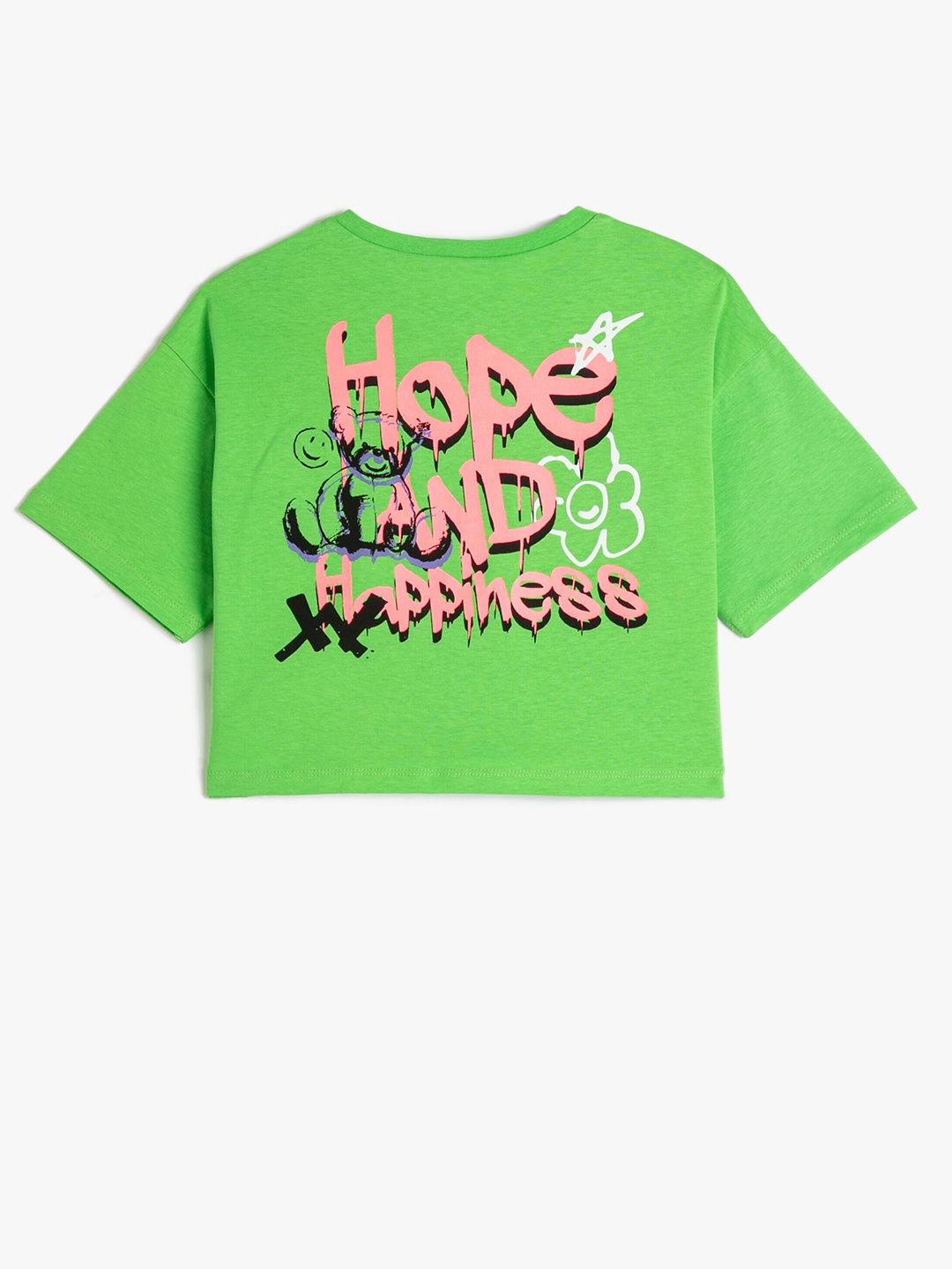 

Koton Girls Typography Printed Pure Cotton T-shirt, Green