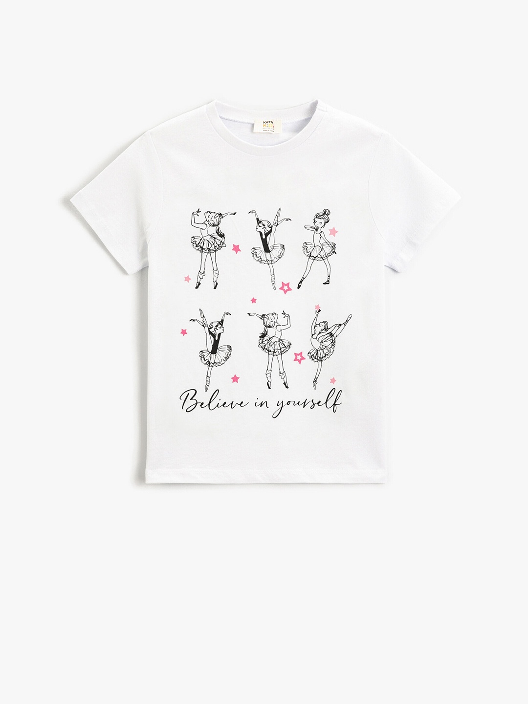 

Koton Girls Graphic Printed Pure Cotton T-shirt, Off white