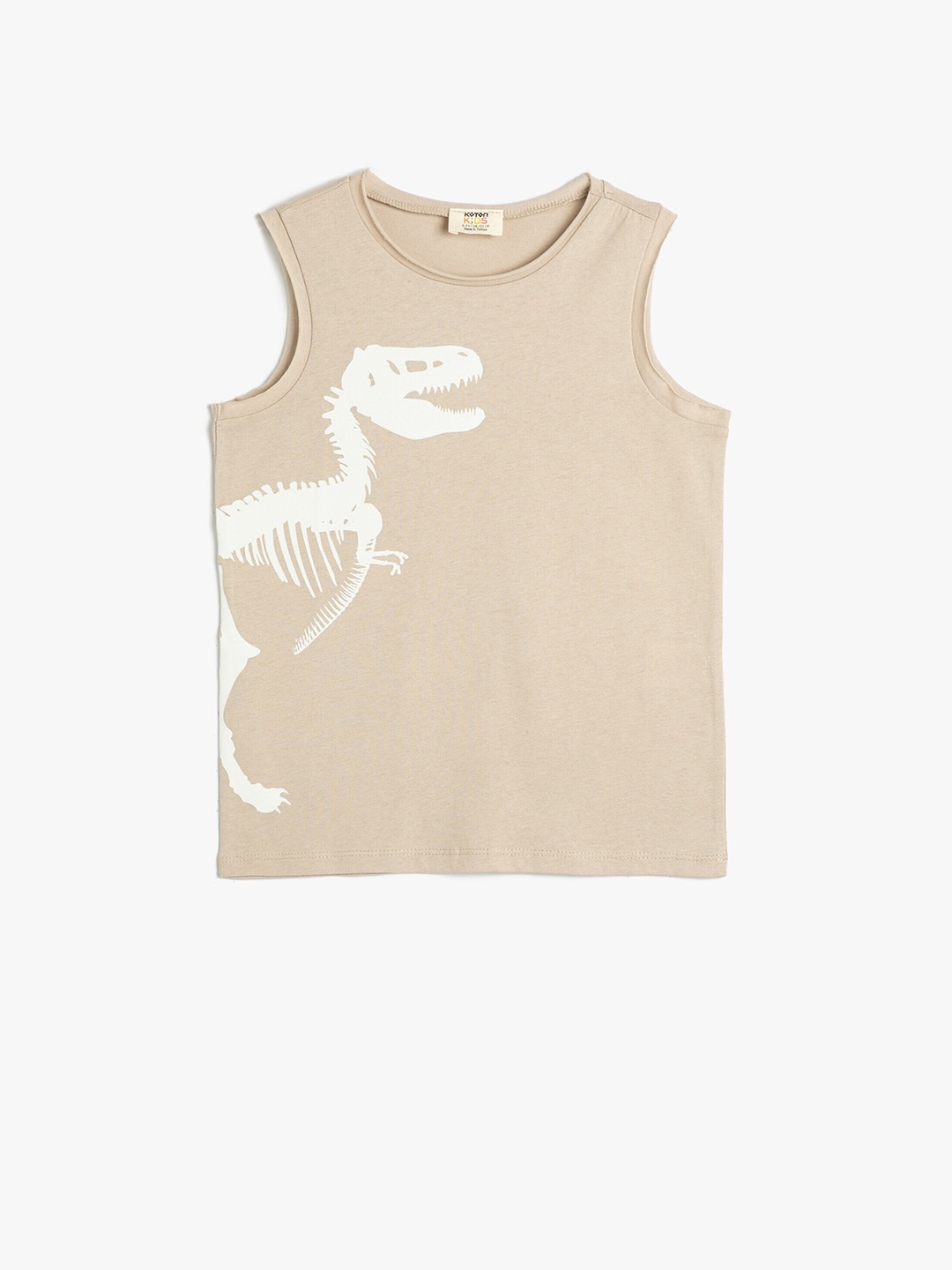 

Koton Boys Graphic Printed Sleeveless Pure Cotton T-shirt, Beige