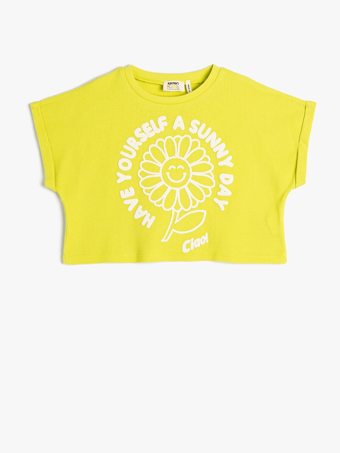 

Koton Girls Typography Printed Extended Sleeves Pure Cotton T-shirt, Yellow