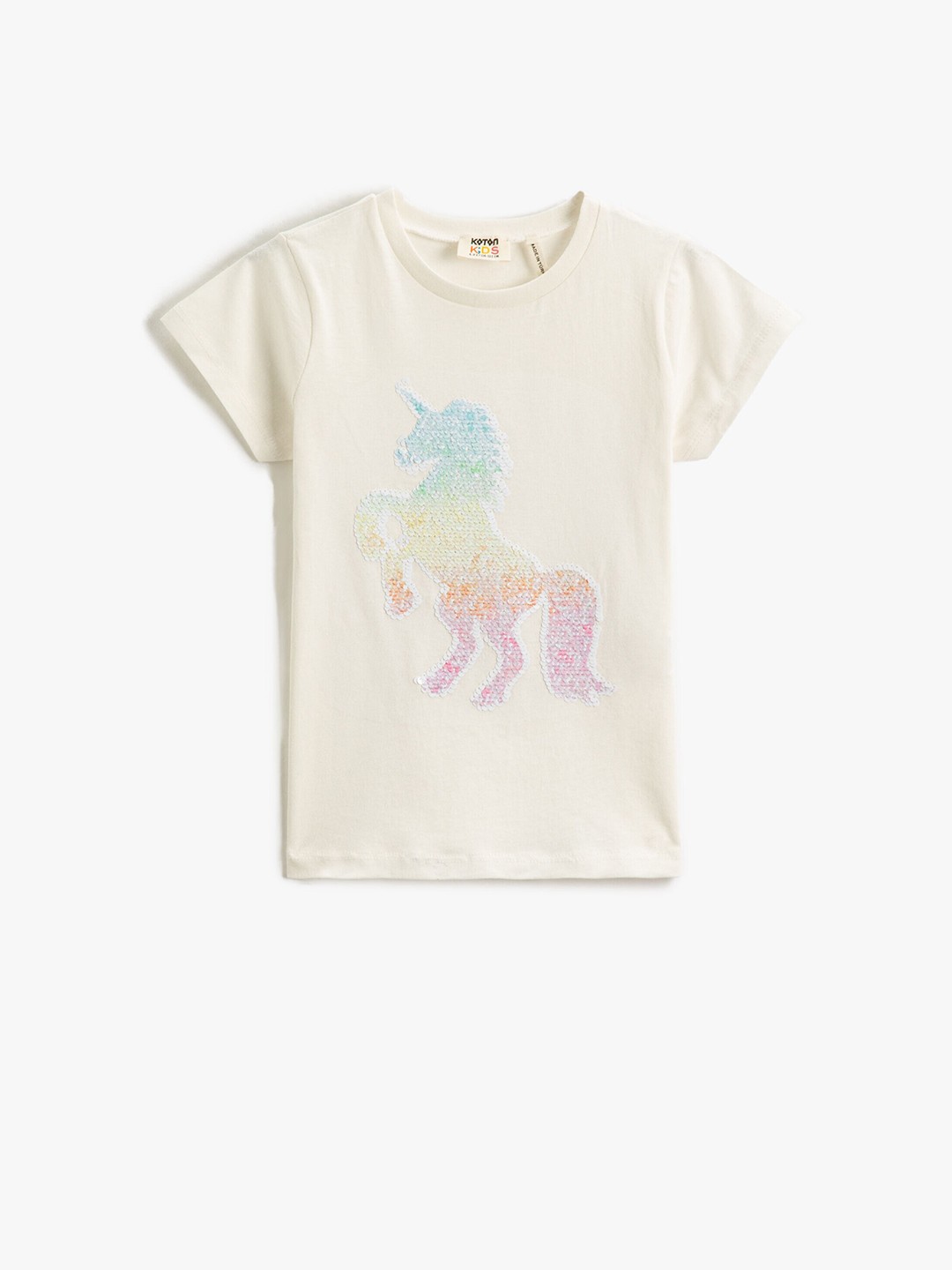 

Koton Girls Graphic Printed Pure Cotton T-shirt, Off white