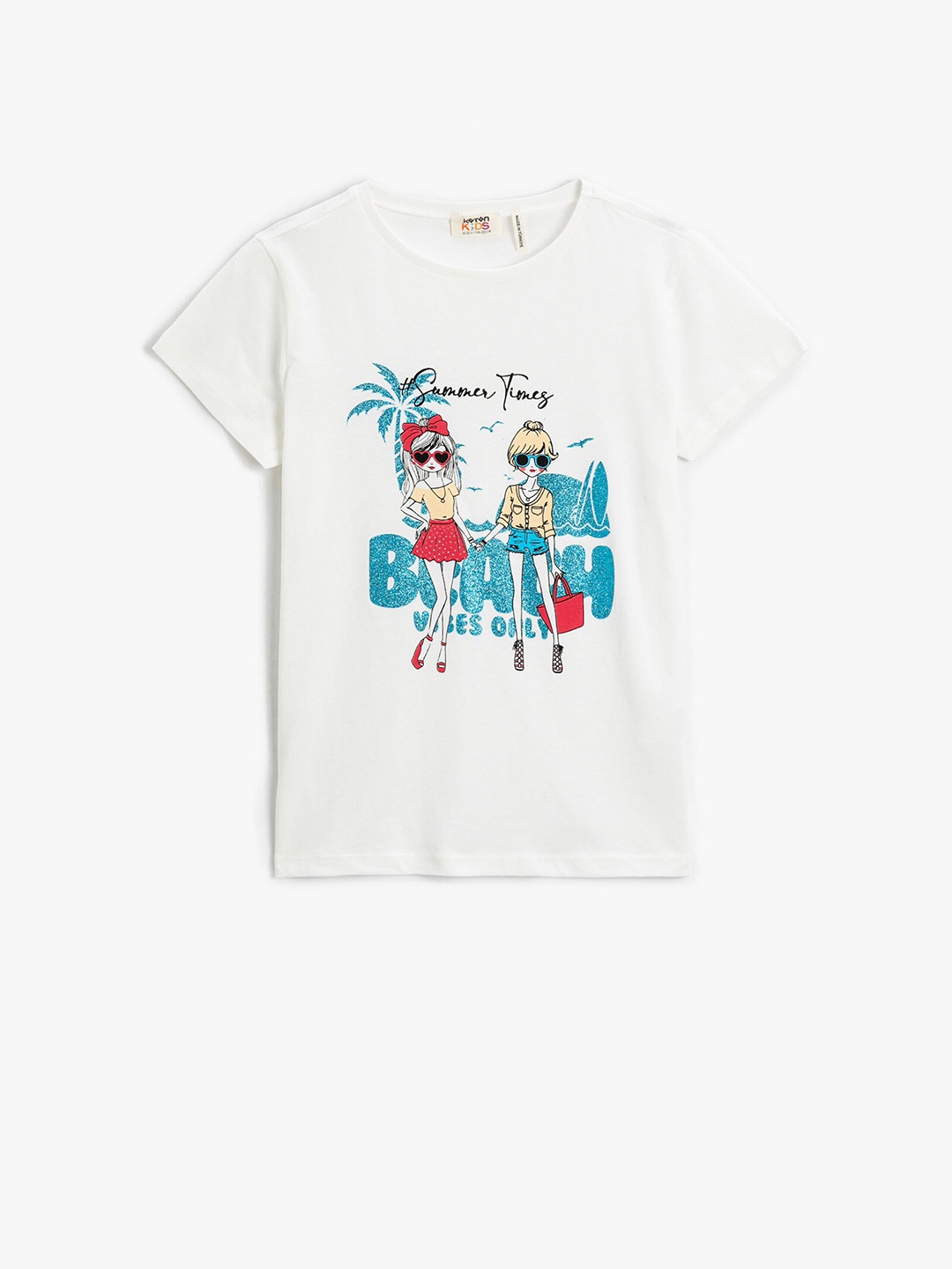 

Koton Girls Graphic Printed Embellished Pure Cotton T-shirt, White