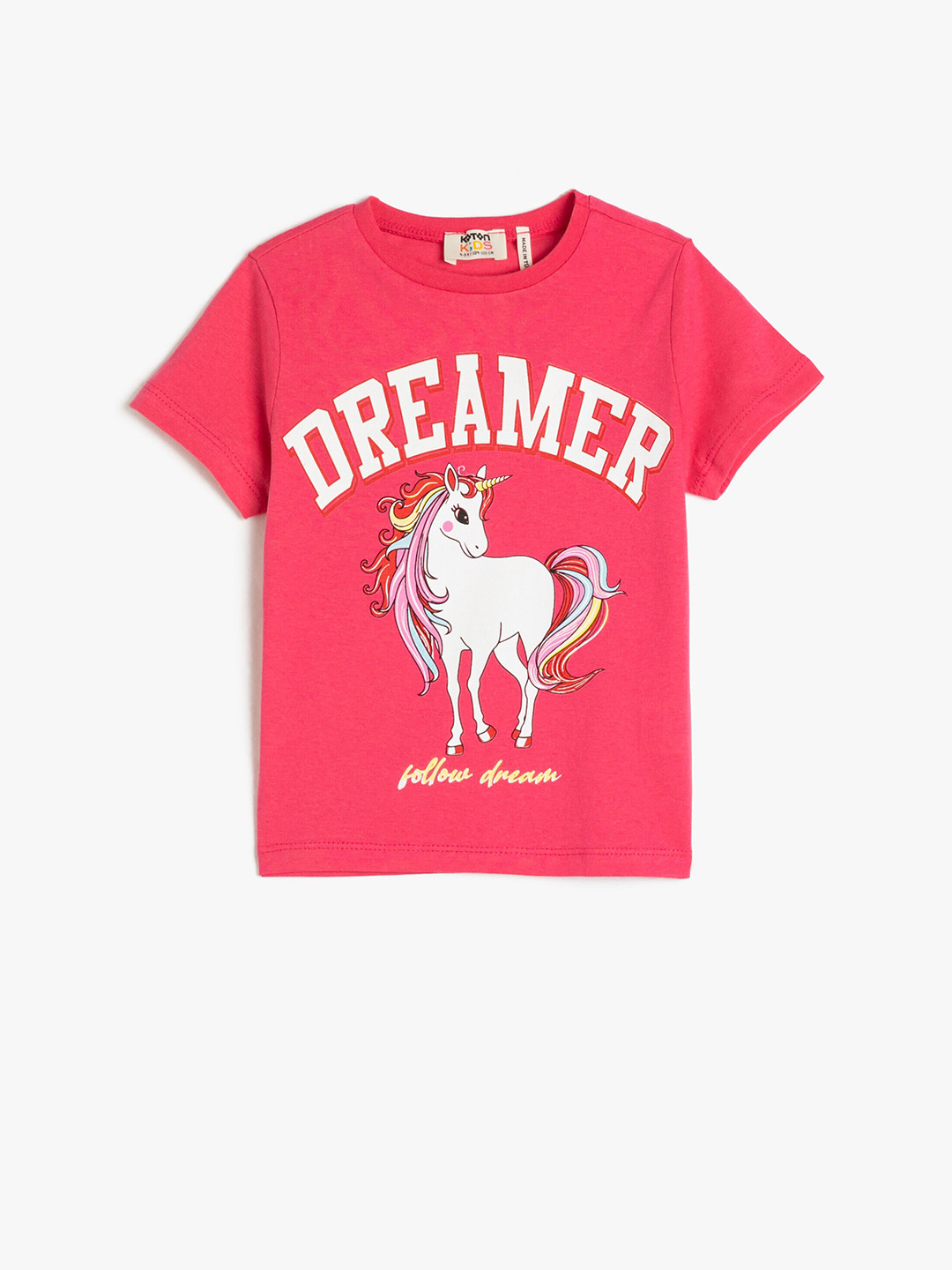 

Koton Girls Typography Printed Pure Cotton T-shirt, Pink