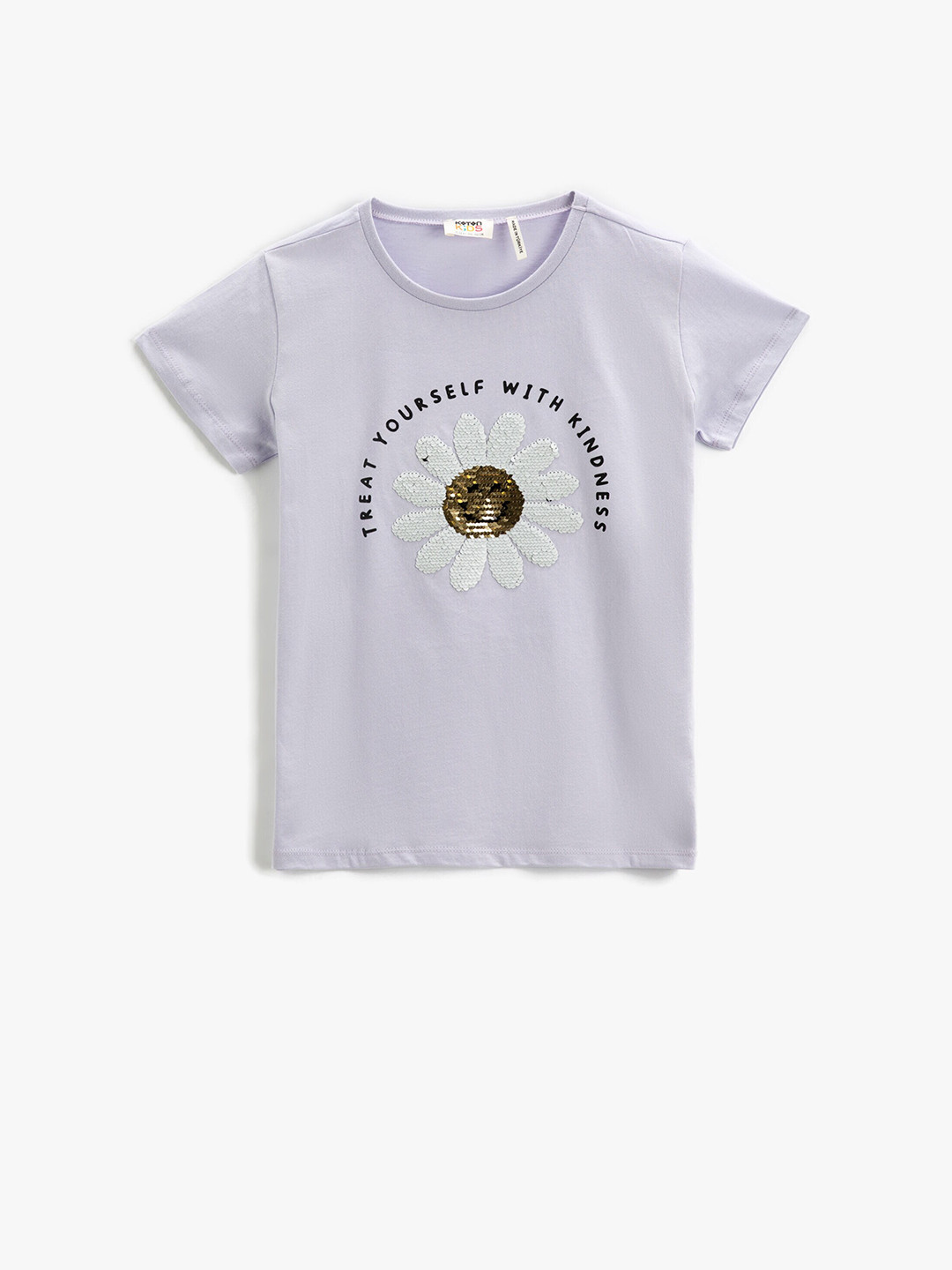 

Koton Girls Typography Printed Sequinned Embellished Pure Cotton T-shirt, Purple