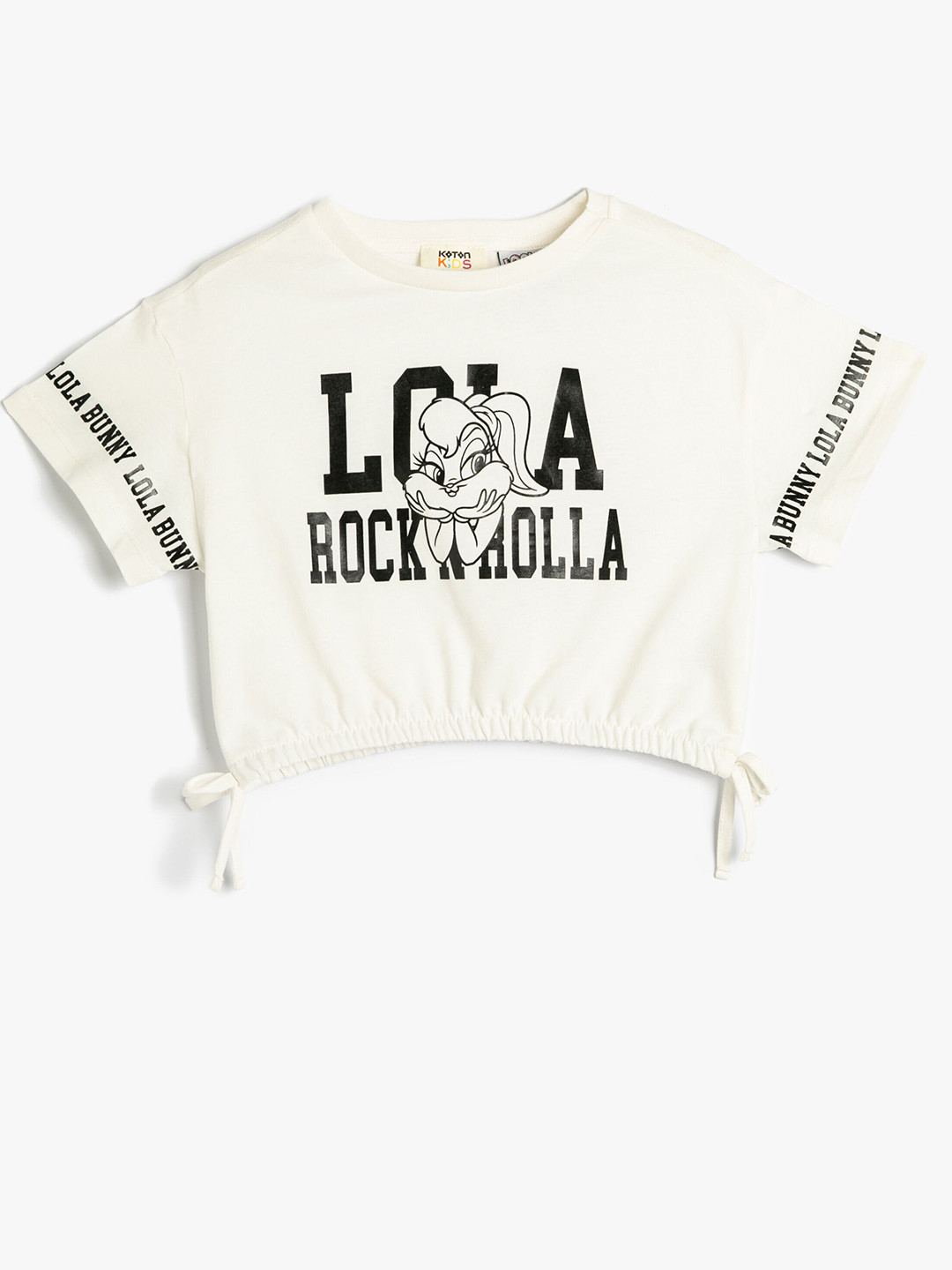 

Koton Girls Typography Printed Drop Shoulder Sleeves Cotton T-shirt, Beige