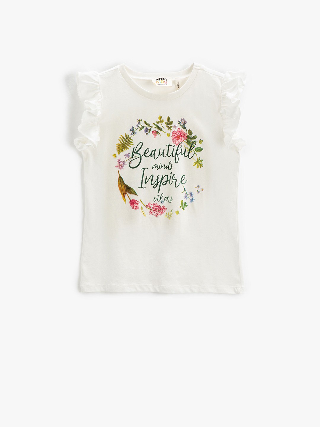

Koton Girls Typography Printed Pure Cotton T-shirt, Beige