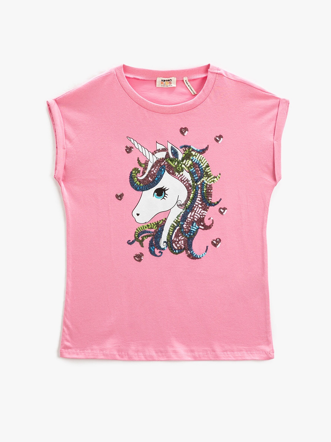 

Koton Girls Unicorn Printed Extended Sleeves Pure Cotton T-shirt, Pink