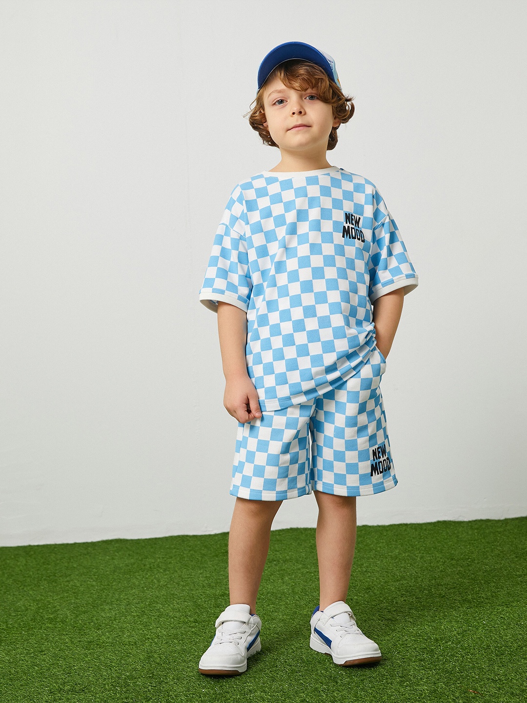 

Koton Boys Checked Drop-Shoulder Sleeves Casual T-shirt, White