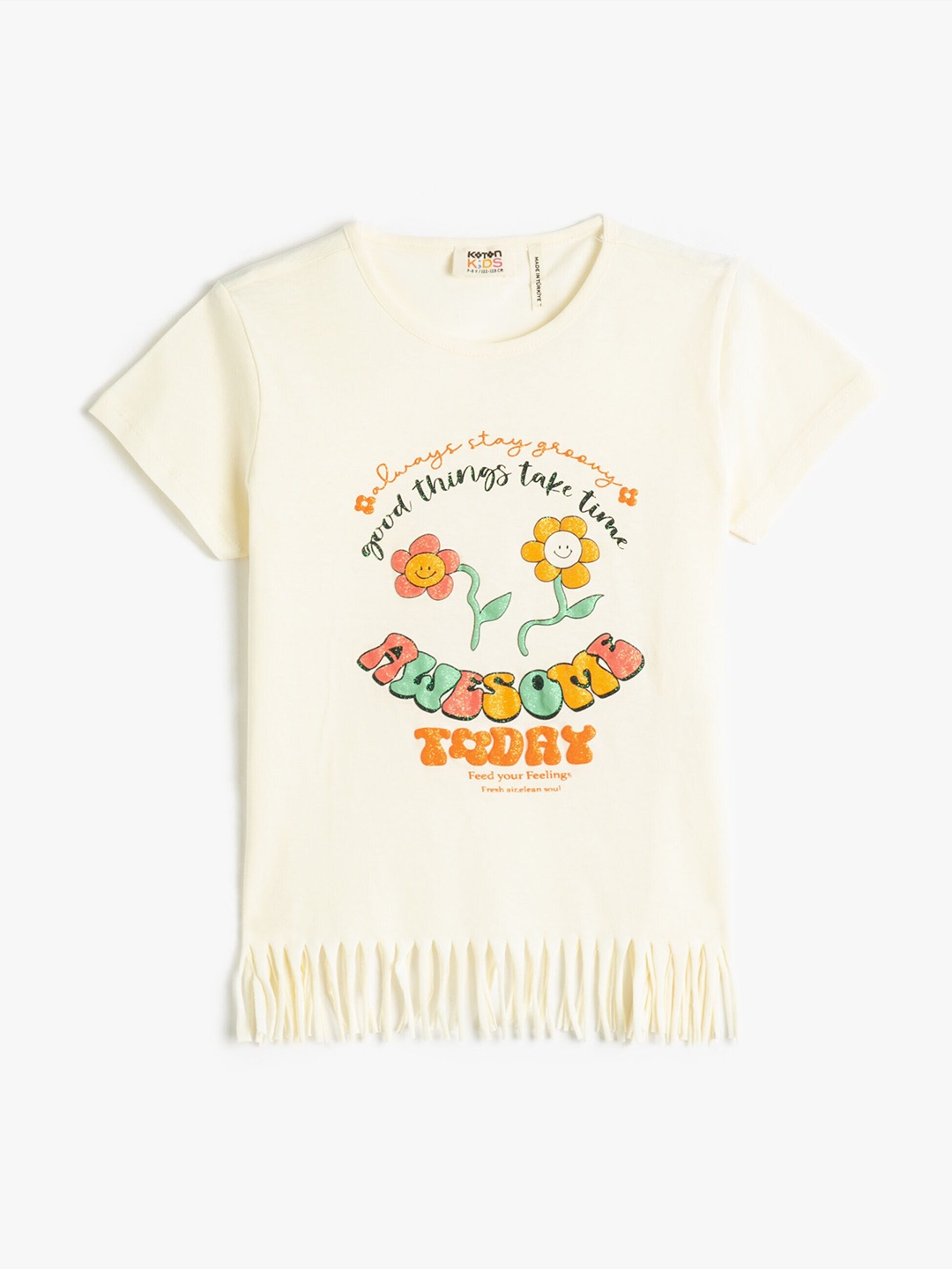 

Koton Girls Typography Printed Pure Cotton Casual T-shirt, Beige