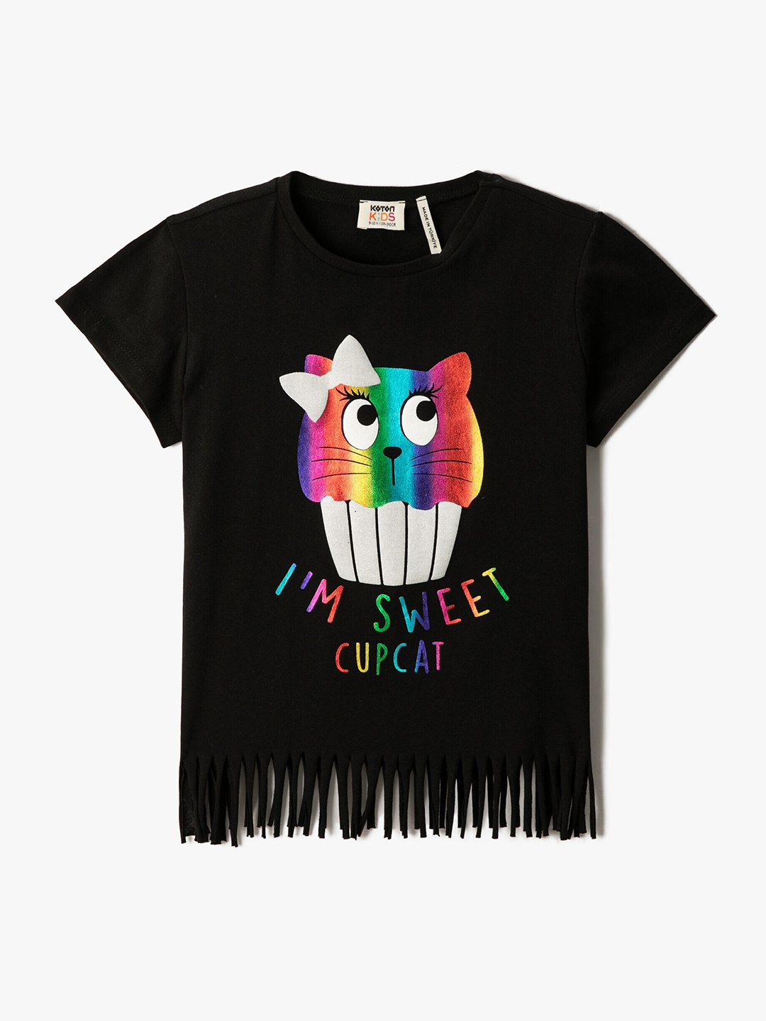 

Koton Girls Graphic Printed Pure Cotton Casual T-shirt, Black