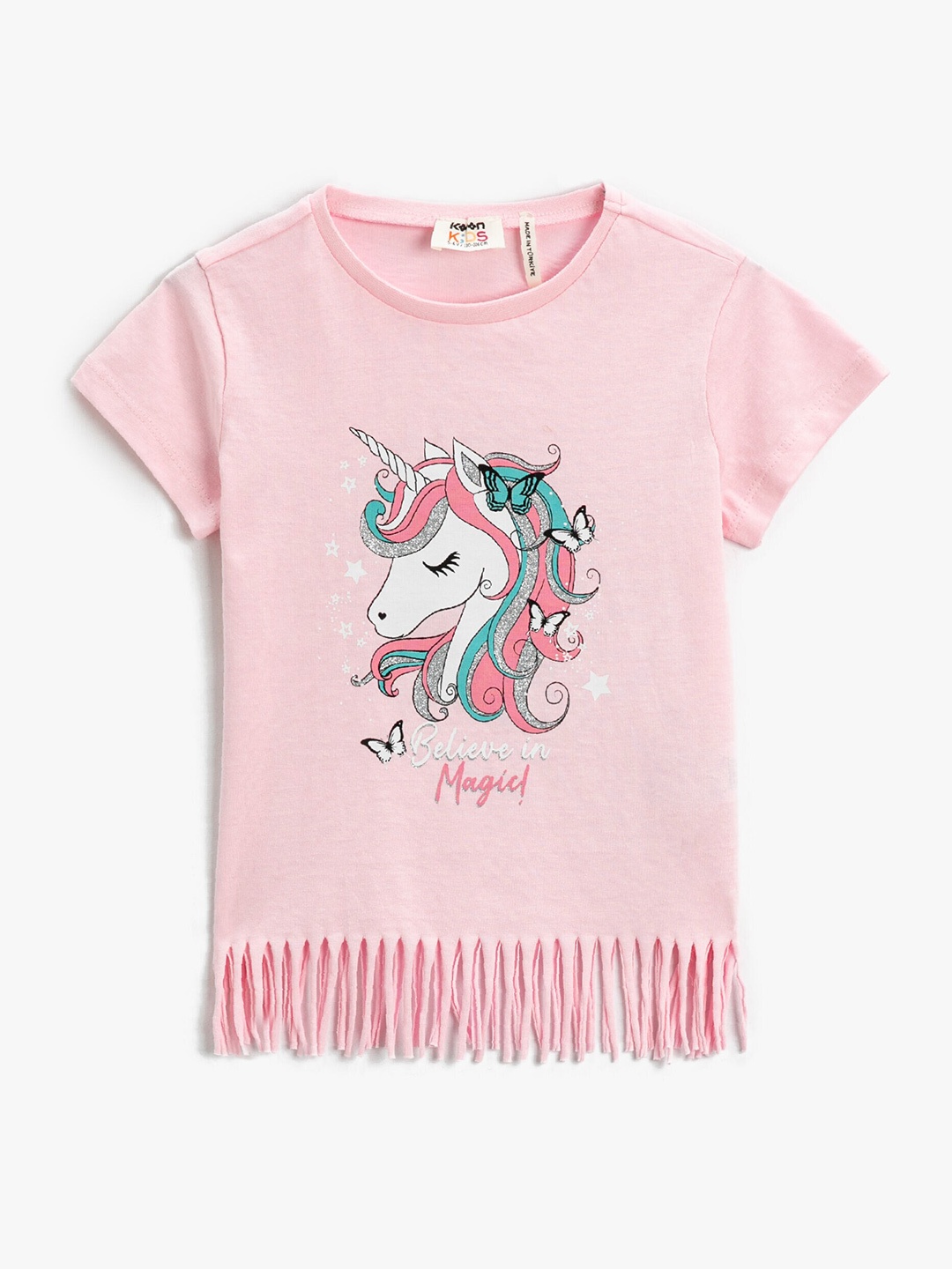 

Koton Girls Unicorn Graphic Printed Pure Cotton Casual T-shirt, Pink