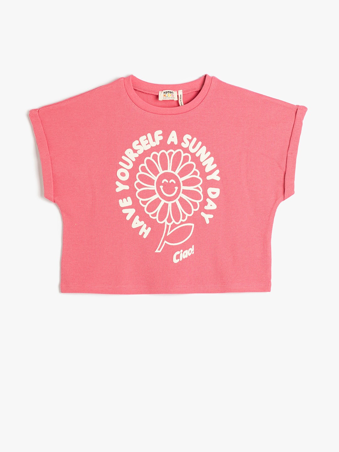 

Koton Girls Typography Printed Extended Sleeves Pure Cotton Casual T-shirt, Pink