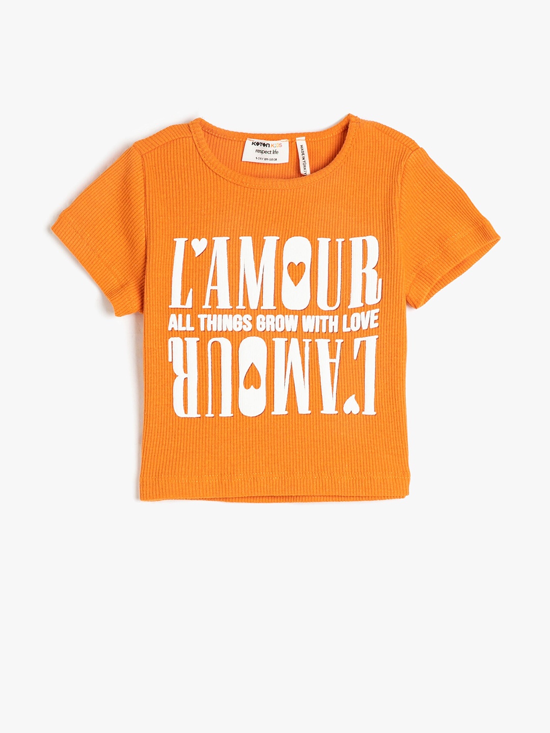 

Koton Girls Typography Printed Pure Cotton Casual T-shirt, Orange