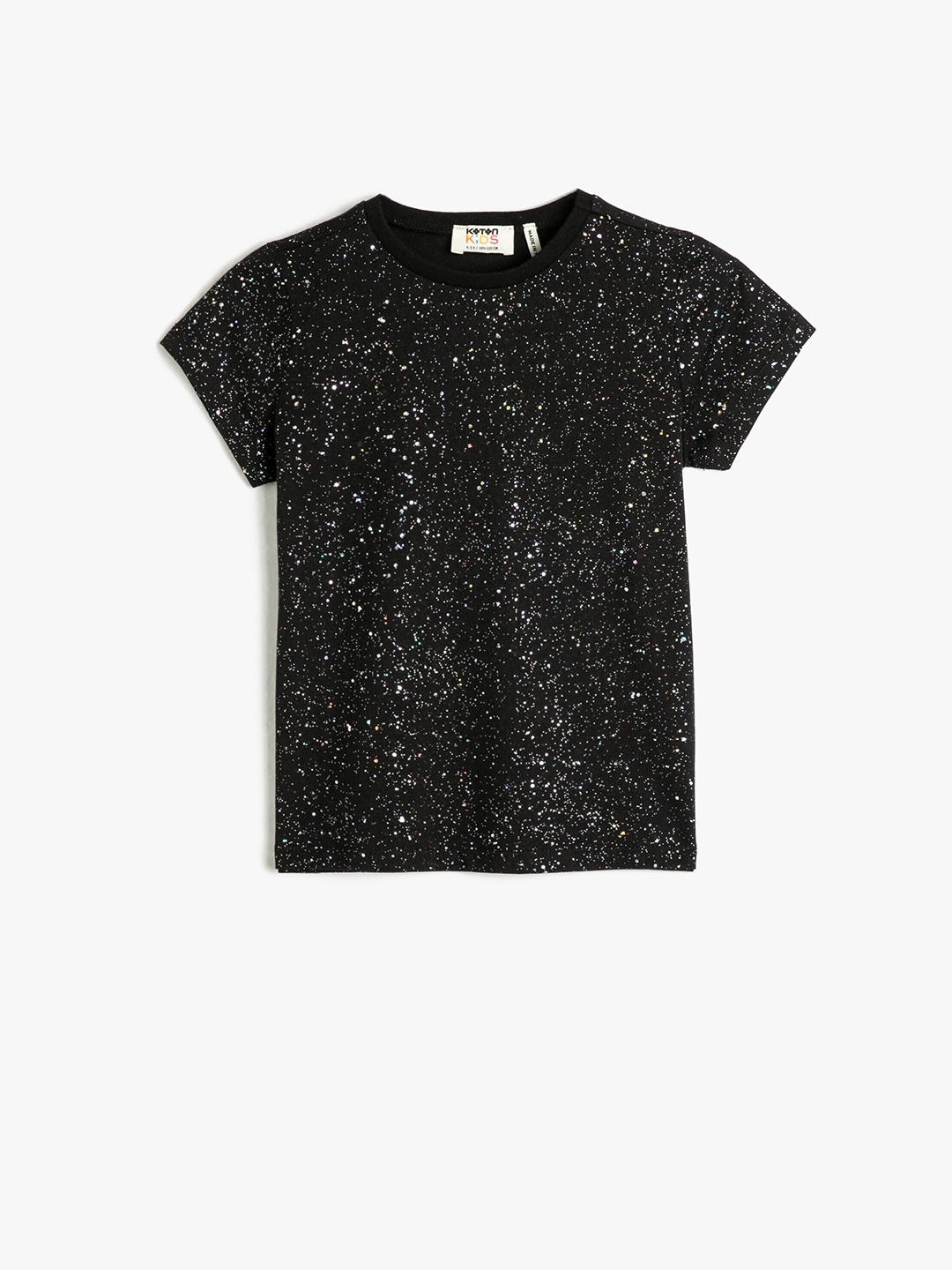 

Koton Girls Self Design Embellished Pure Cotton Casual T-shirt, Black