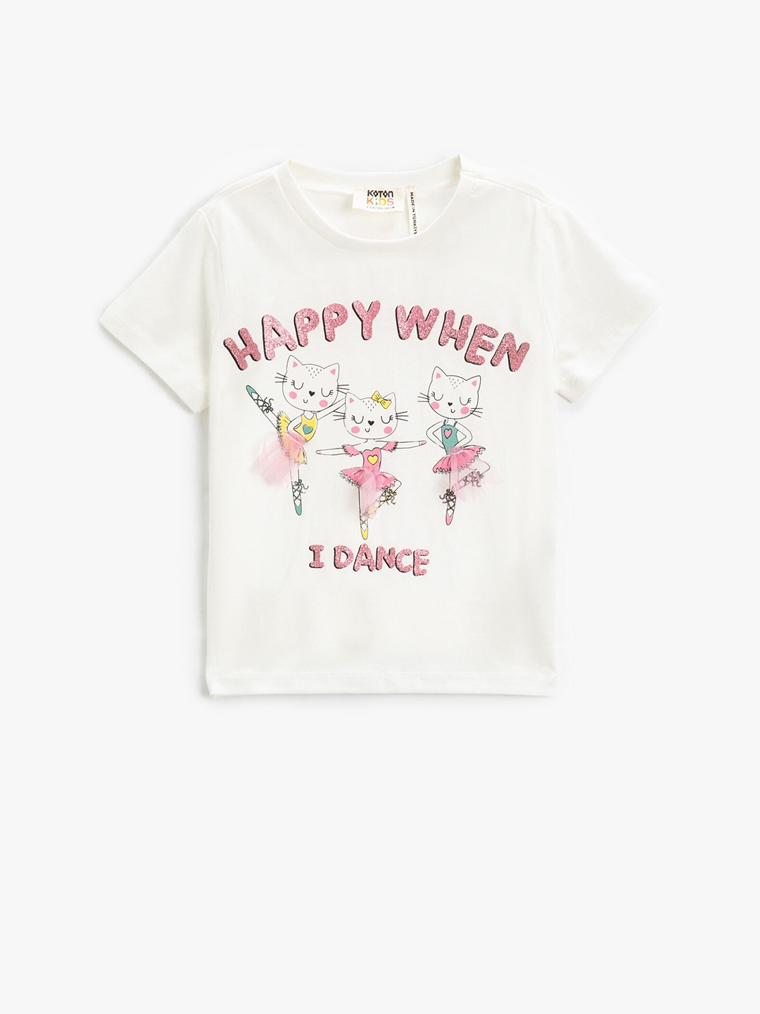 

Koton Girls Typography Printed Round Neck Cotton Casual T-Shirt, White
