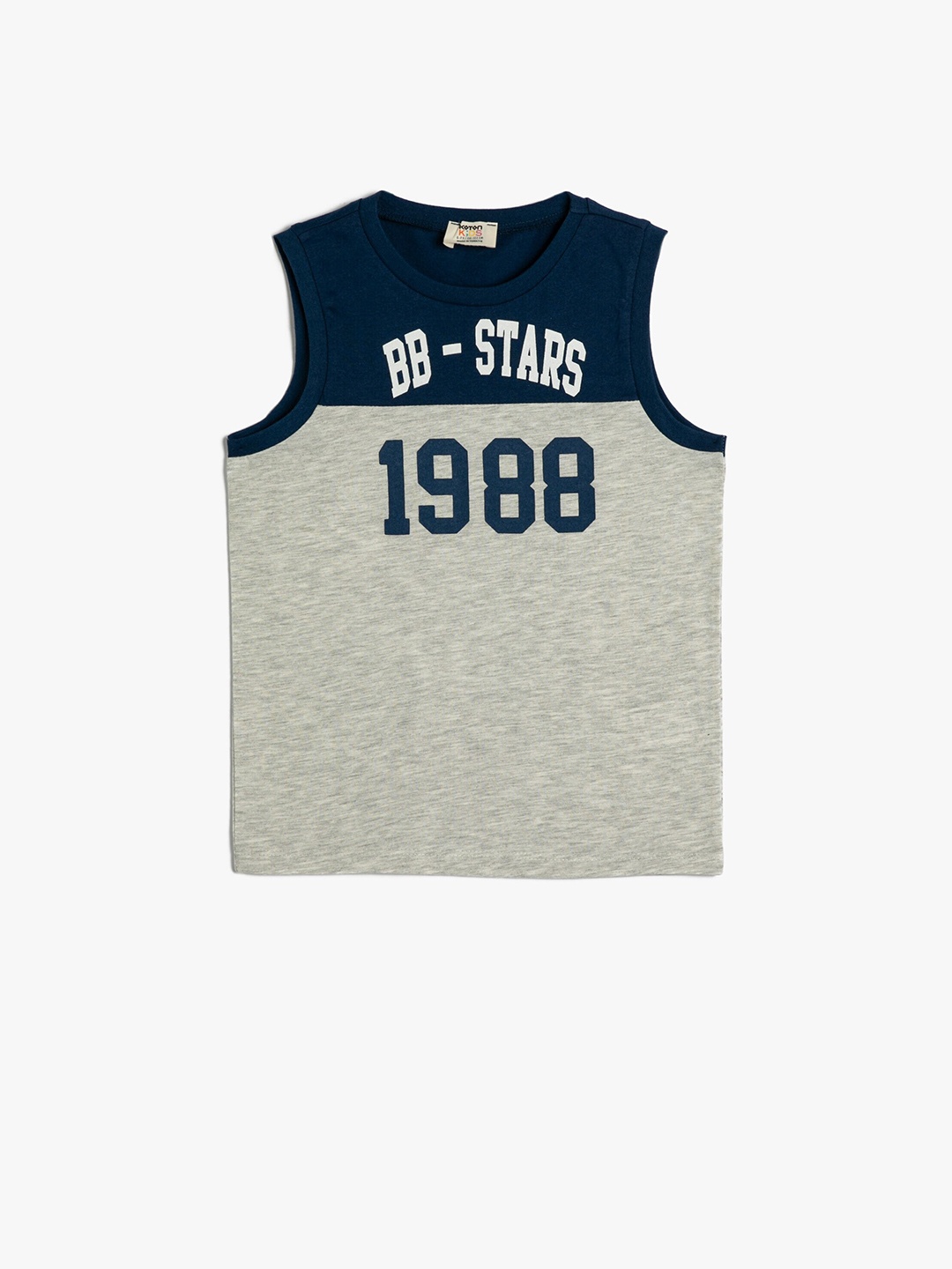 

Koton Boys Colourblocked Sleeveless T-shirt, Grey melange