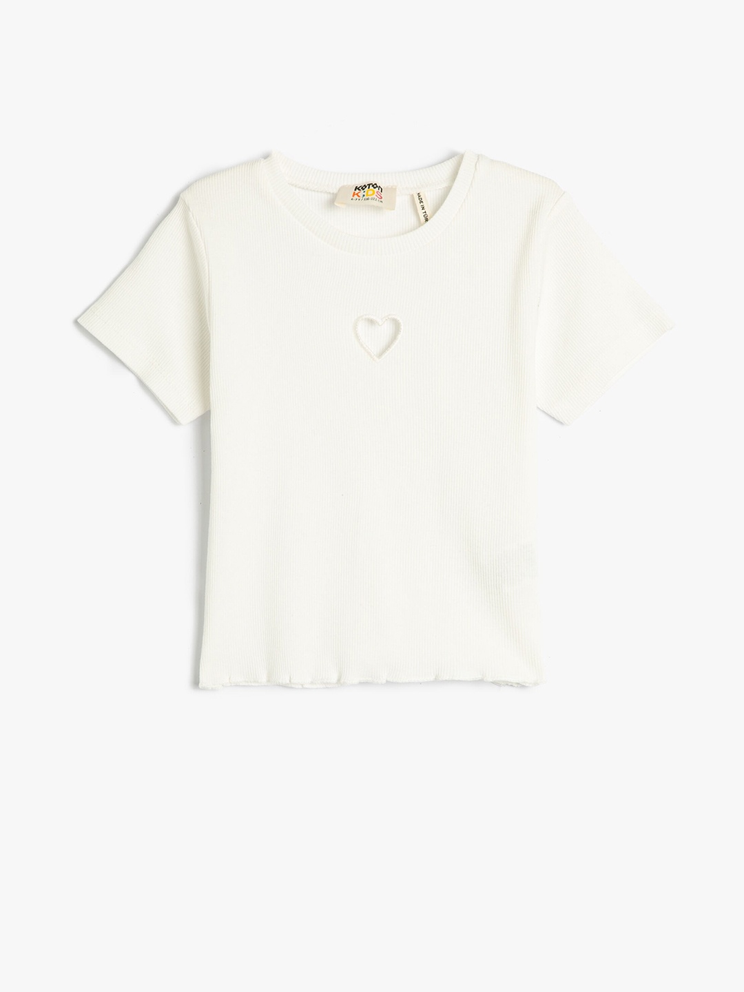 

Koton Girls Cut-Out Round Neck Cotton Casual T-Shirt, White