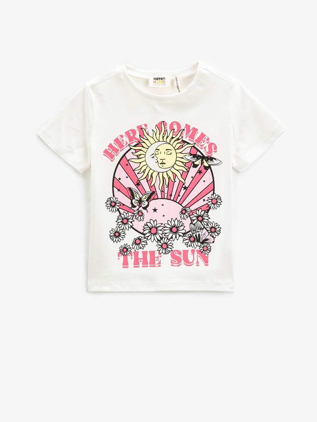 

Koton Girls Graphic Printed Round Neck Cotton Casual T-Shirt, White