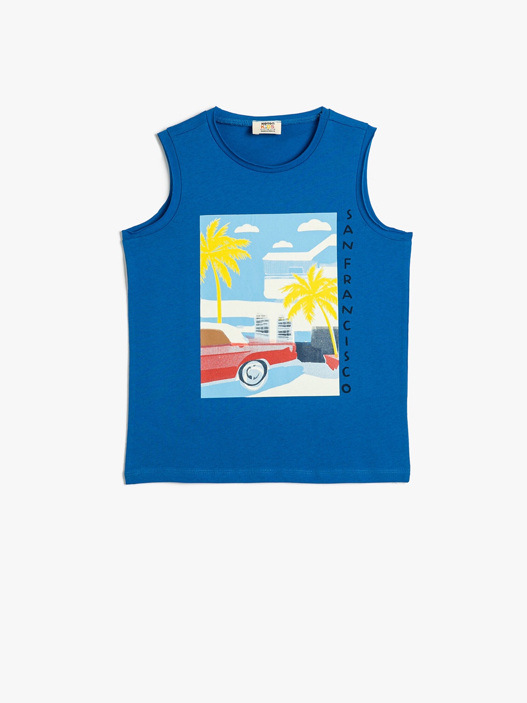 

Koton Boys Graphic Printed Sleeveless Pure Cotton T-shirt, Blue